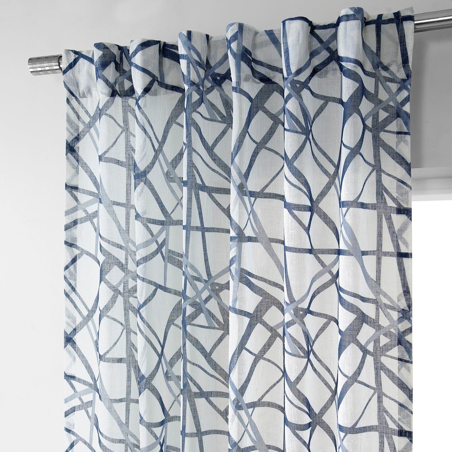 Matrix Blue Abstract Printed Sheer Curtains - Modern Window Treatment for Living Room, Bedroom & Office Decor