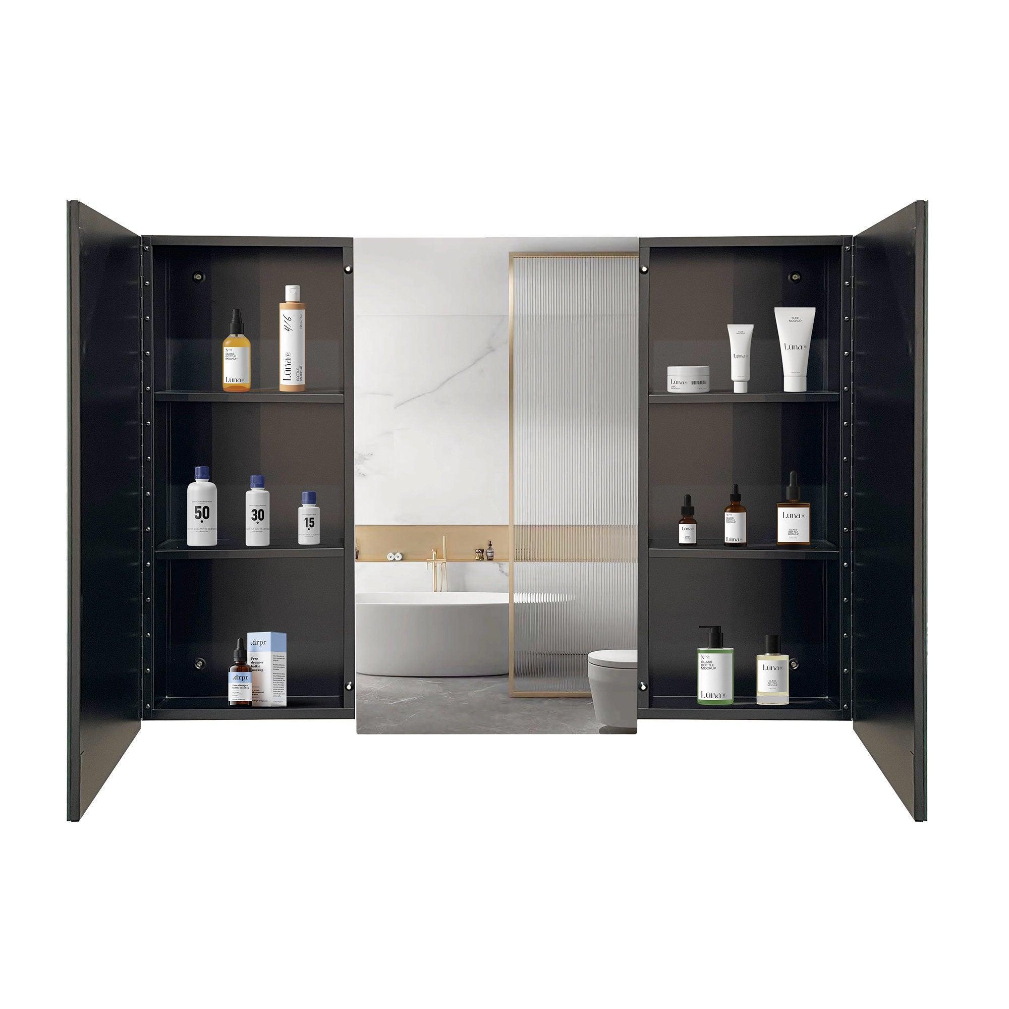 39 x 28 Inches Black Iron Wall Mounted Medicine Cabinet with Mirror - Perfect for Bathroom Storage & Organization
