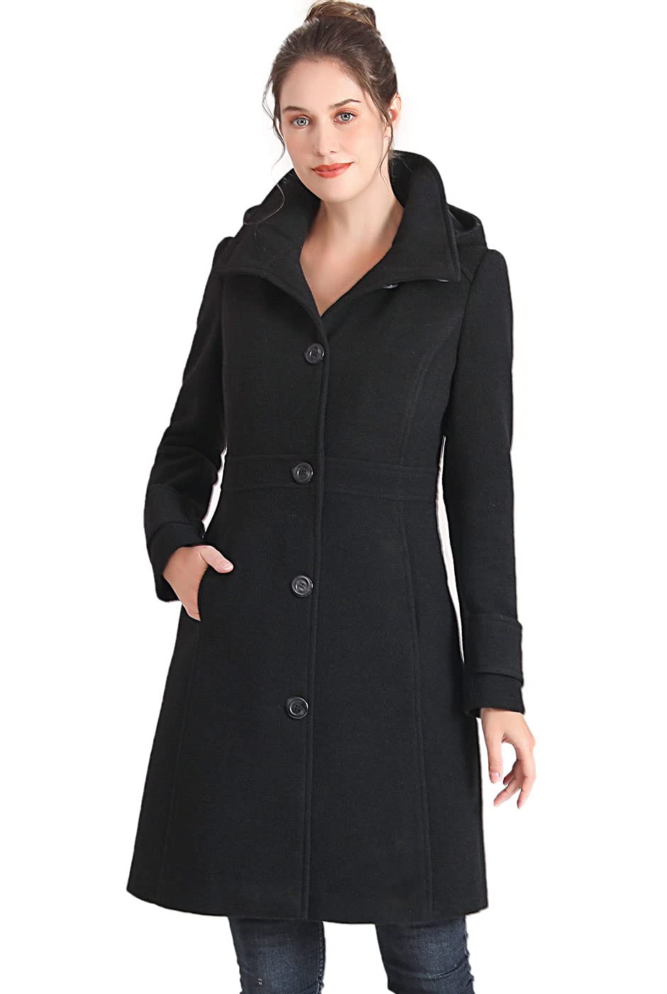 BGSD Women's Jem Wool Blend Hooded Stand Collar Walking Coat Jacket - Plus Size & Petite Available - Perfect for Outdoor Activities, Hiking, and Casual Winter Wear