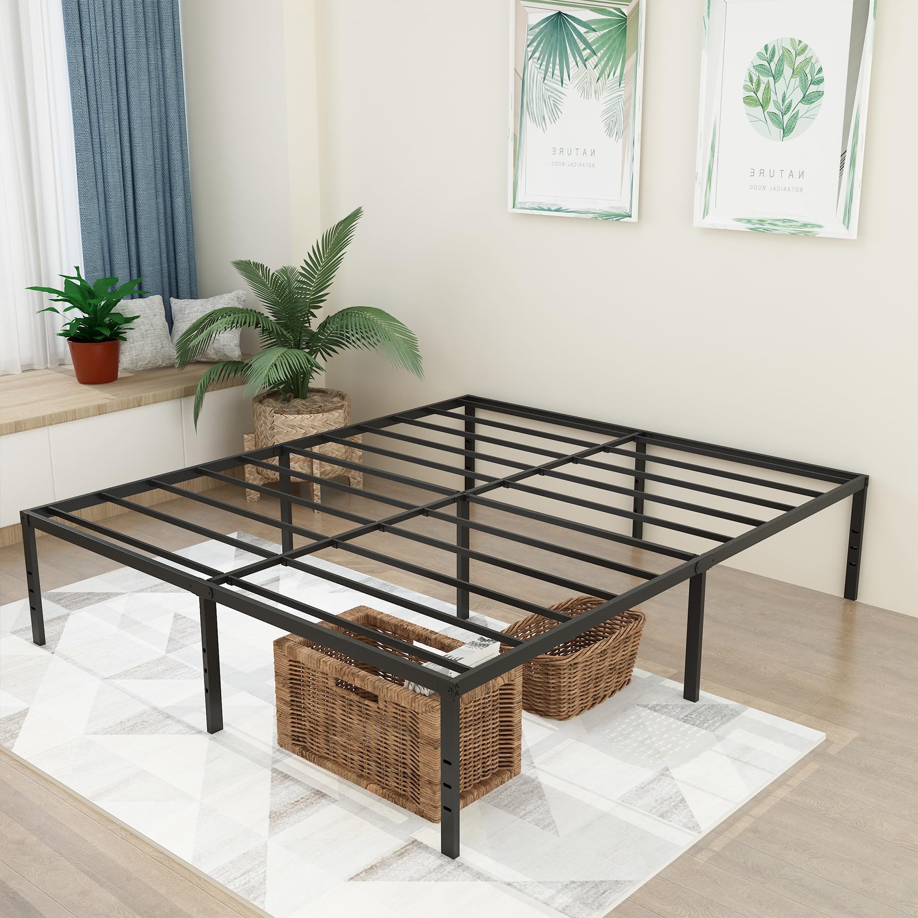 14 Inch Heavy Duty Queen Bed Frame - Sturdy Metal Platform with Steel Slat Support, No Box Spring Needed, Easy Assembly & Noise Free - Perfect for Master Bedrooms, Guest Rooms & Apartments