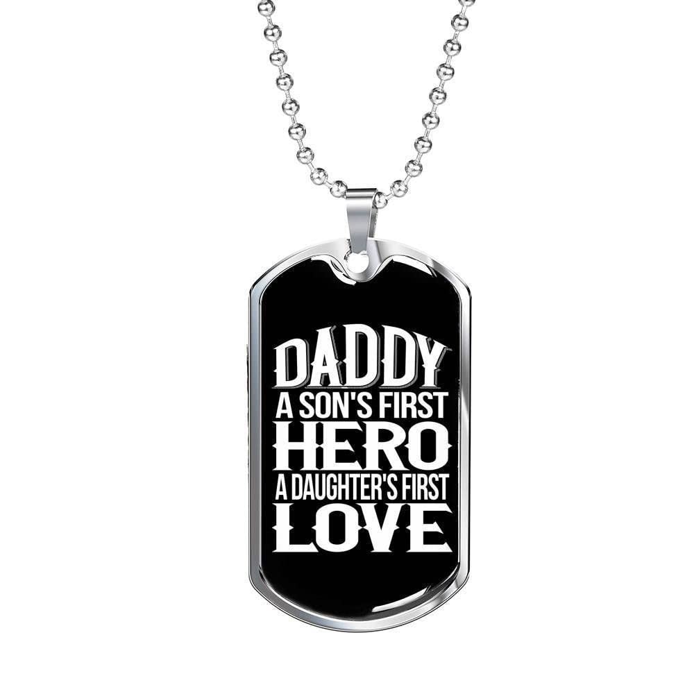 Personalized Dad Dog Tag Necklace - Engraved Father's Day Gift for Daddy, Son's Hero Military Style Stainless Steel Pendant - Perfect for Father's Day, Birthday, Anniversary & Everyday Wear