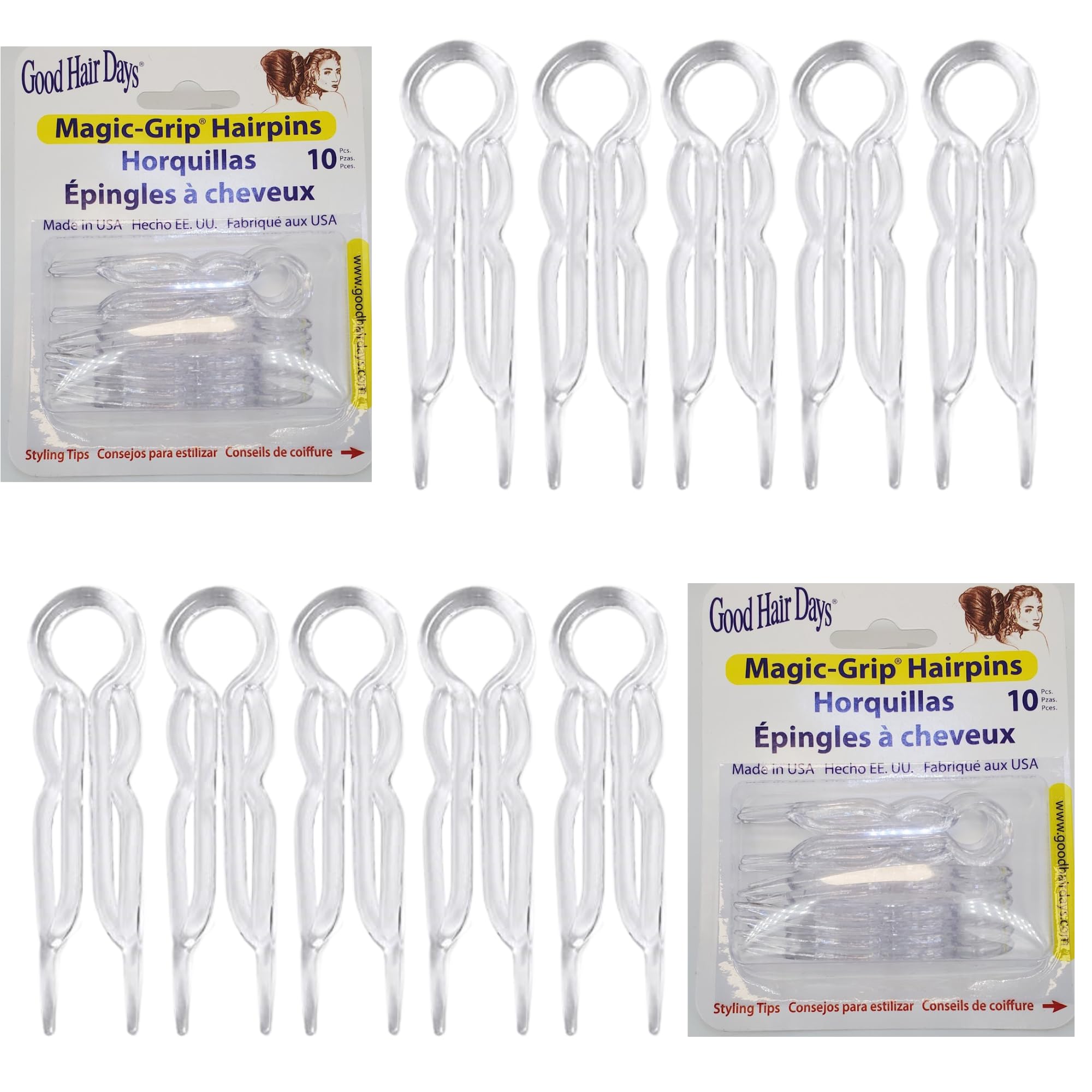 Magic Grip U-Shaped Plastic Hair Pins - Strong & Durable Hair Styling Accessories for Fine, Thick & Long Hair - Set of 20 Crystal Hairpins - Perfect for Updos, Braids, Buns & Everyday Hairstyles