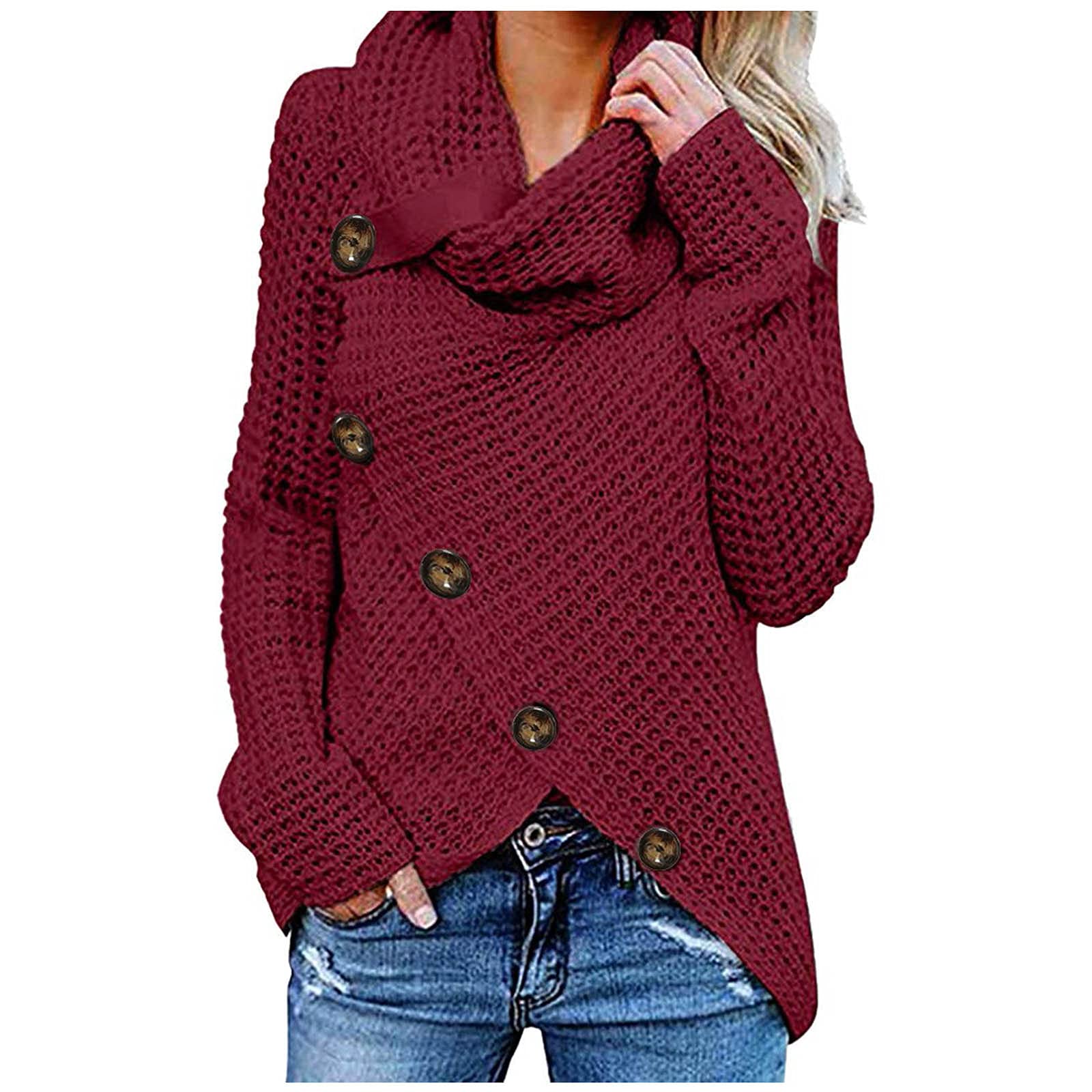 Women's Chunky Waffle Knit Turtleneck Sweater - Loose Fit Long Sleeve Pullover with Asymmetrical Hem - Cozy Winter Knitwear for Casual Outfits & Office Wear