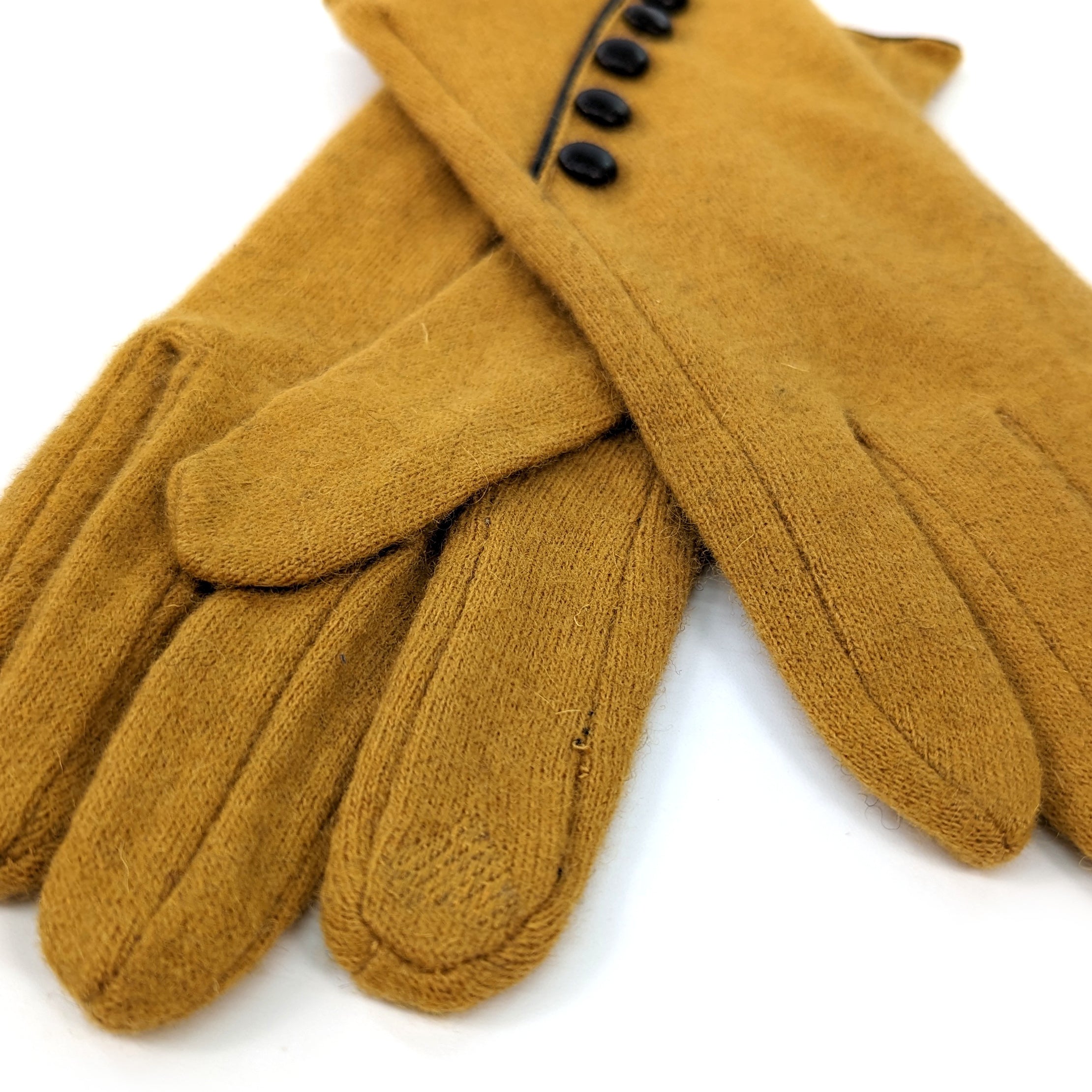 Mustard Yellow Diagonal Button Detail Gloves - Stylish Winter Accessories for Women, Fashionable Hand Warmers for Cold Weather, Outdoor Activities & Everyday Wear