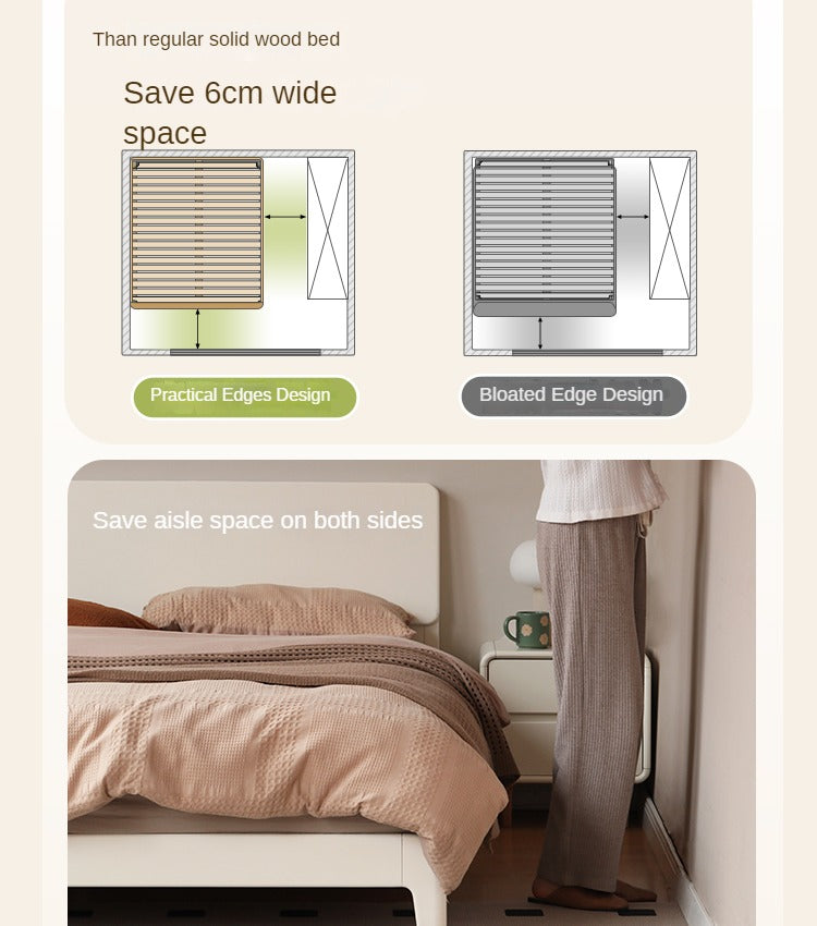 Modern Simple Cream Style Poplar Solid Wood Bed - Sturdy & Elegant for Master Bedroom, Guest Room, or Kids Room
