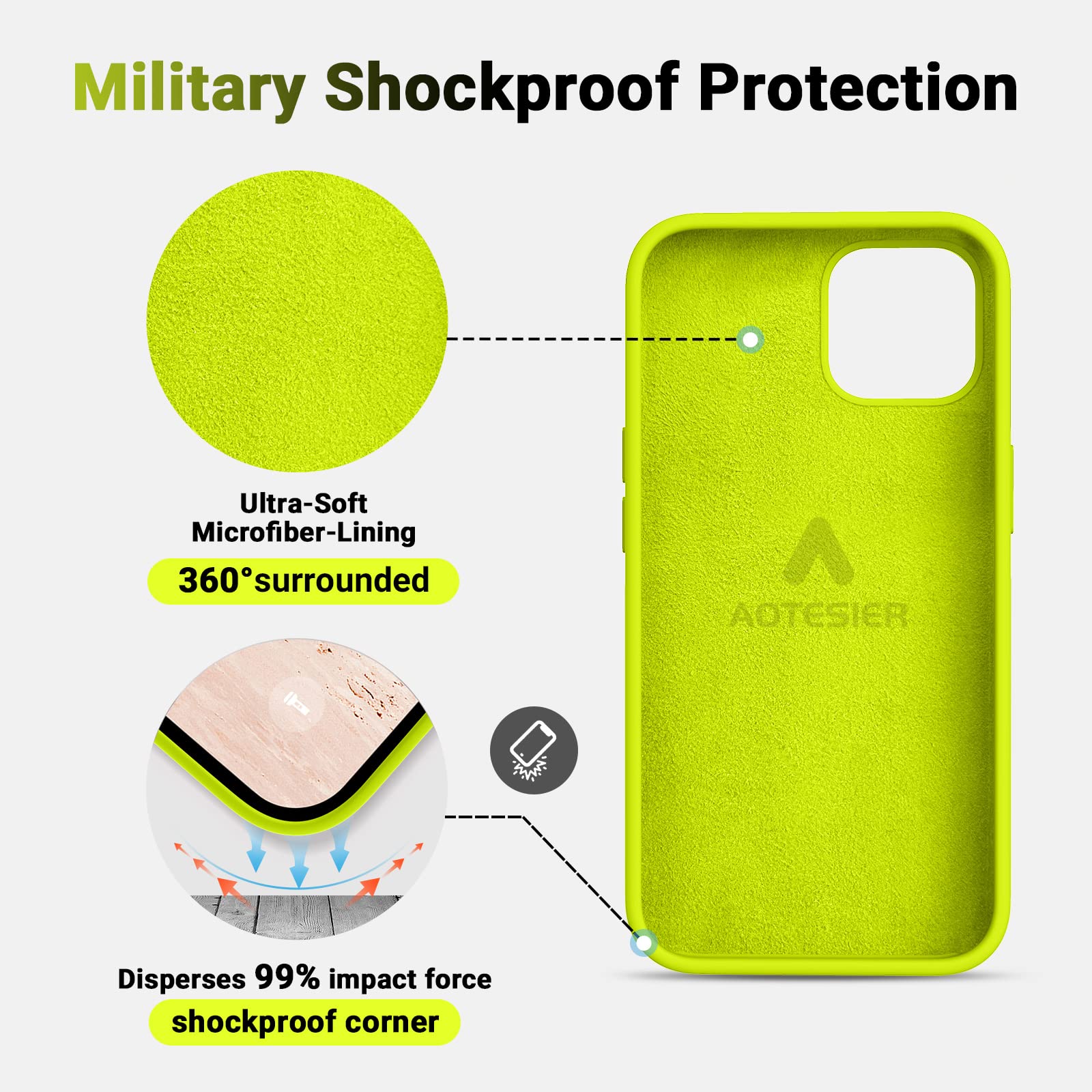AOTESIER Shockproof iPhone 12 Pro Max Case - Liquid Silicone Protective Cover with Soft Anti-Scratch Microfiber Lining | 6.7 Inch Slim Thin Design | Drop Protection | Neon Colors | Perfect for Everyday Use, Travel & Outdoor Activities