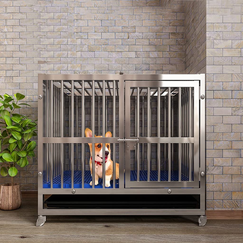 Heavy Duty Dog Cage - Sturdy Black Metal Kennel with Wheels & Removable Tray for Small Medium Dogs - Indoor Outdoor Pet Crate (62