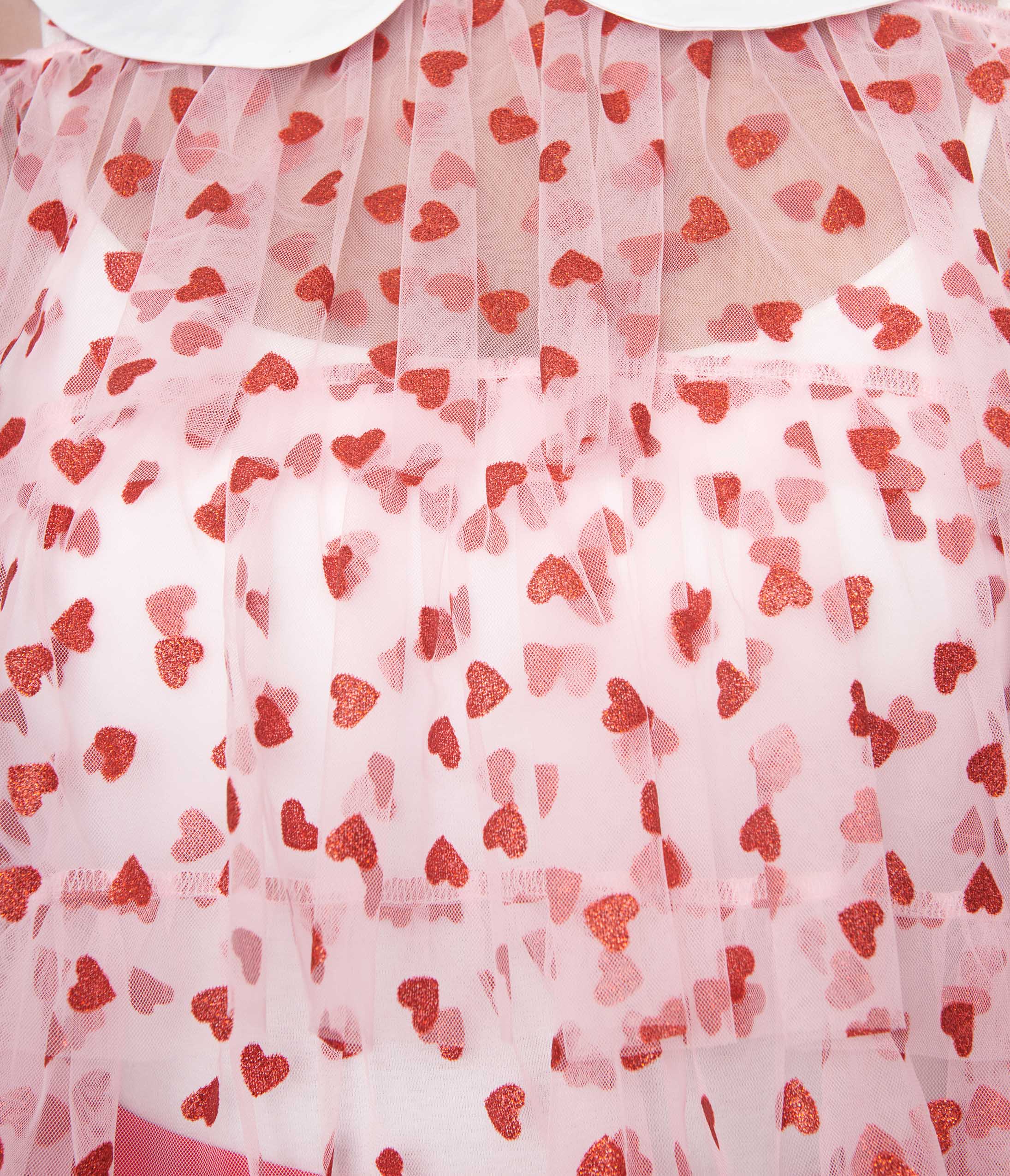 Smak Parlour Pink & Red Glitter Hearts Mesh Ruffle Top - Women's Party Blouse for Valentine's Day, Date Night & Special Occasions