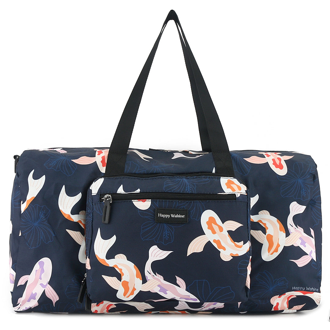 Stephanie Koi Navy Duffle Bag - Waterproof Travel Duffel for Gym, Sports & Weekend Getaways