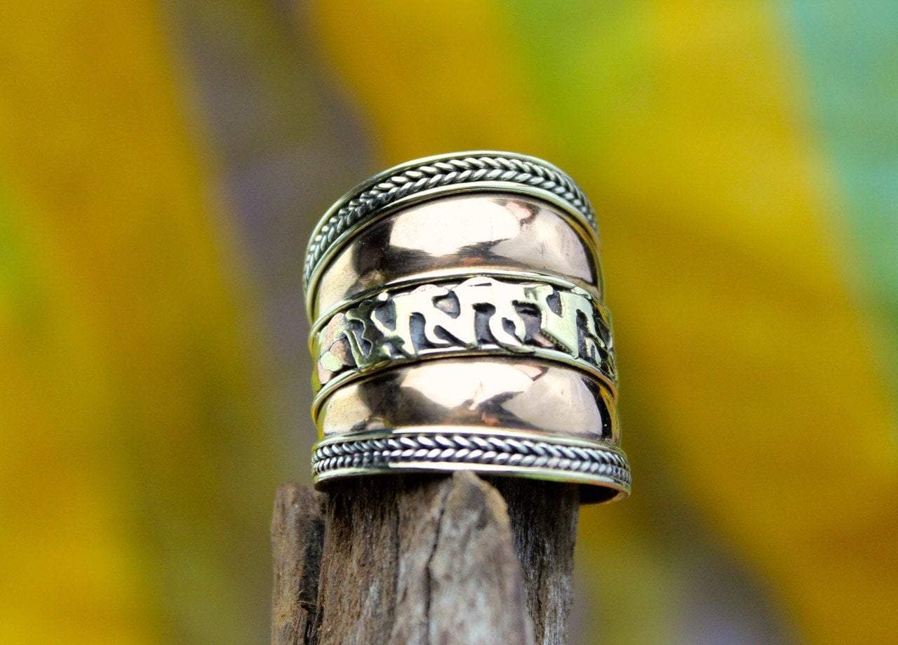 Adjustable Copper and Brass Mantra Ring for Yoga, Meditation & Spiritual Healing - Handmade Boho Jewelry for Women & Men