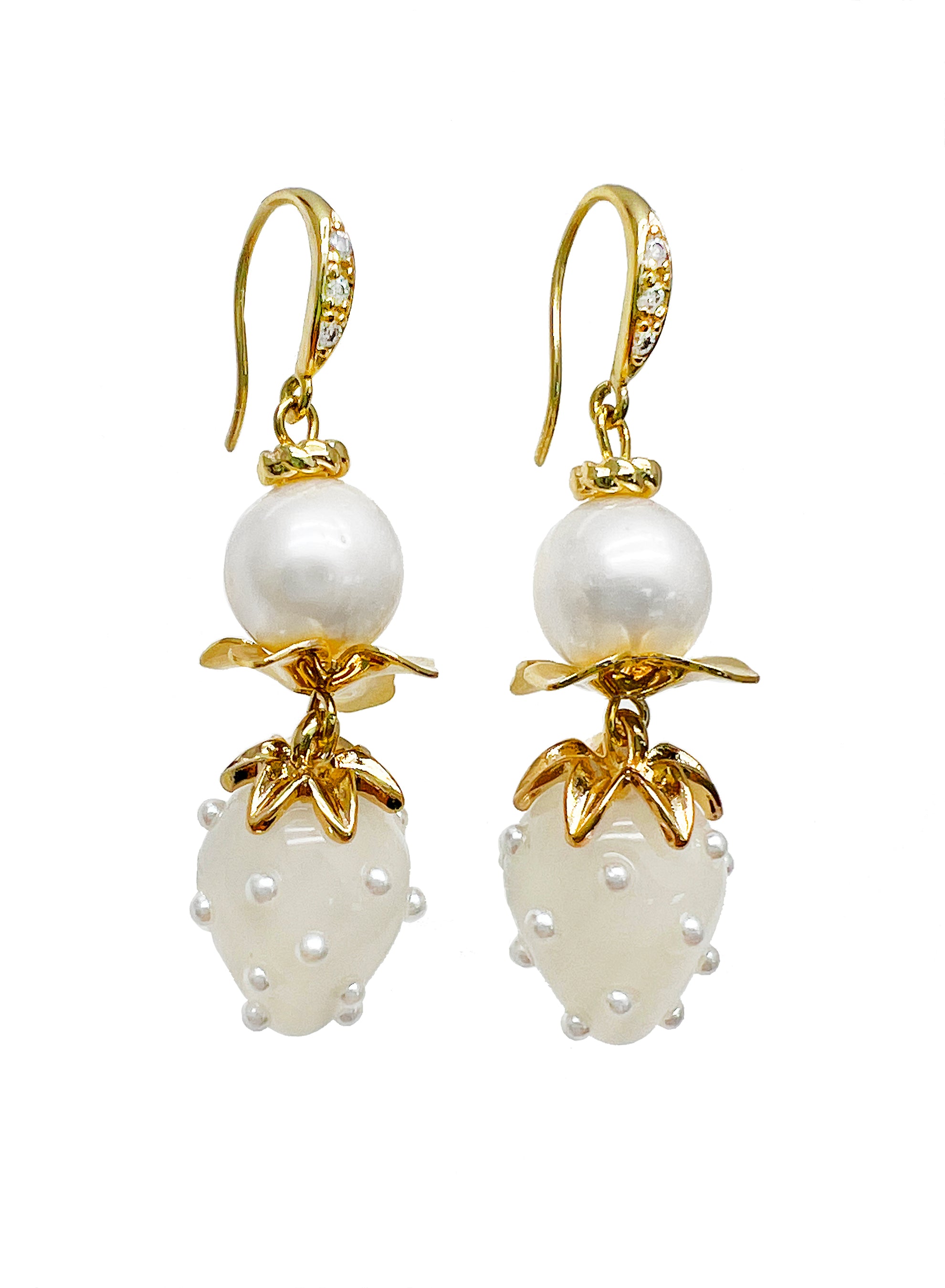 Freshwater Pearl & White Strawberry Stud Earrings JE031 – Elegant Jewelry for Women, Perfect for Weddings, Parties & Daily Wear