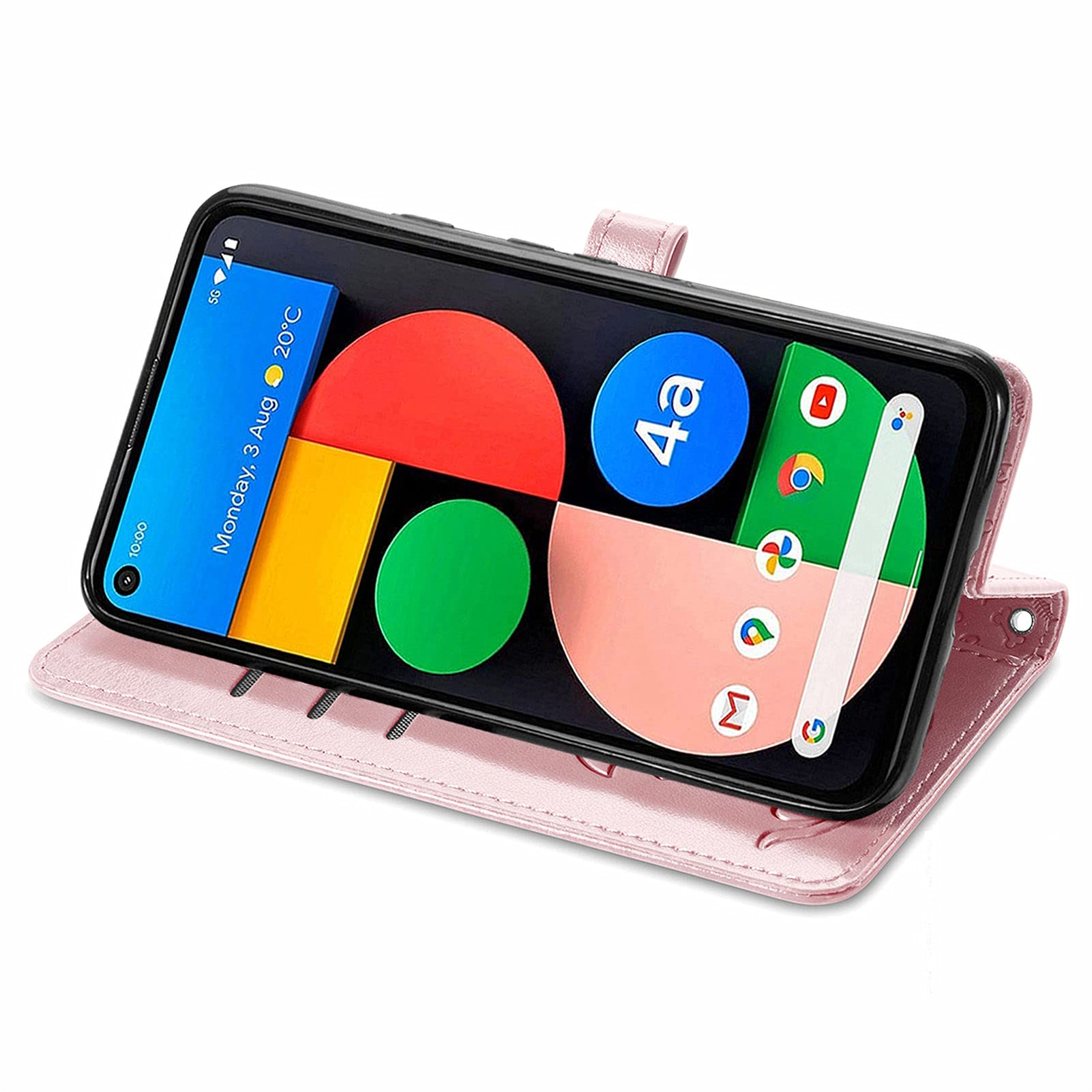 Cute Cartoon Wallet Case for Google Pixel 5A 5G - Cat & Dog Style Flip Cover with ID Card Holder, PU Leather Phone Case (Rose Gold) - Perfect for Daily Use, Travel & Hands-Free Convenience