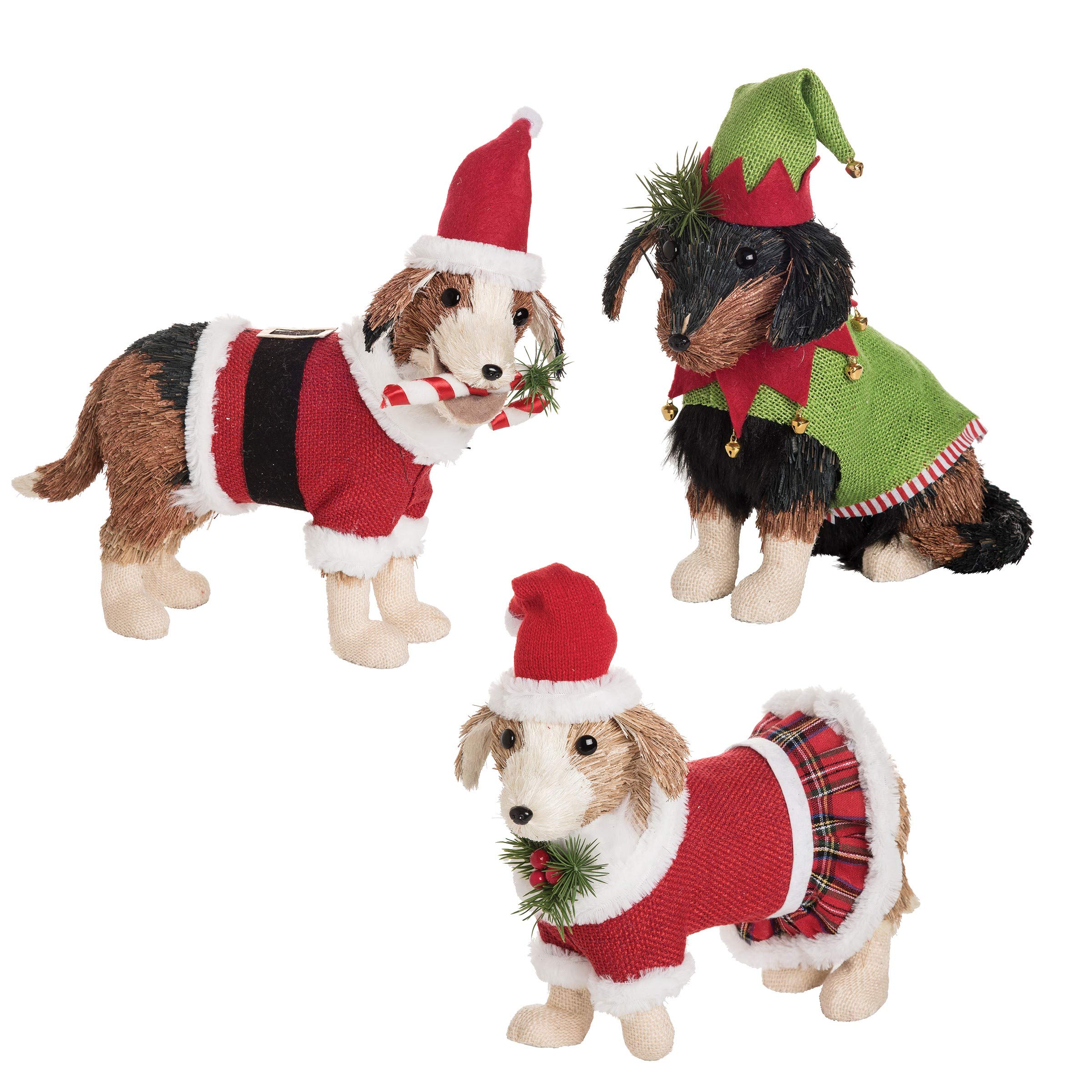GALLERIE II Christmas Dog Figurine Set of 3 - Red Holiday Decorations for Home, Xmas Tree & Festive Table Centerpiece | Perfect for Holiday Gifts, Mantel Decor & Seasonal Display