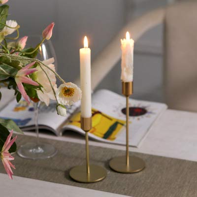 2-Piece Gold Brass Candlestick Holders Set - Modern Taper Candle Holders for Table Decor, Wedding Centerpieces & Holiday Dining (Small + Large Size)