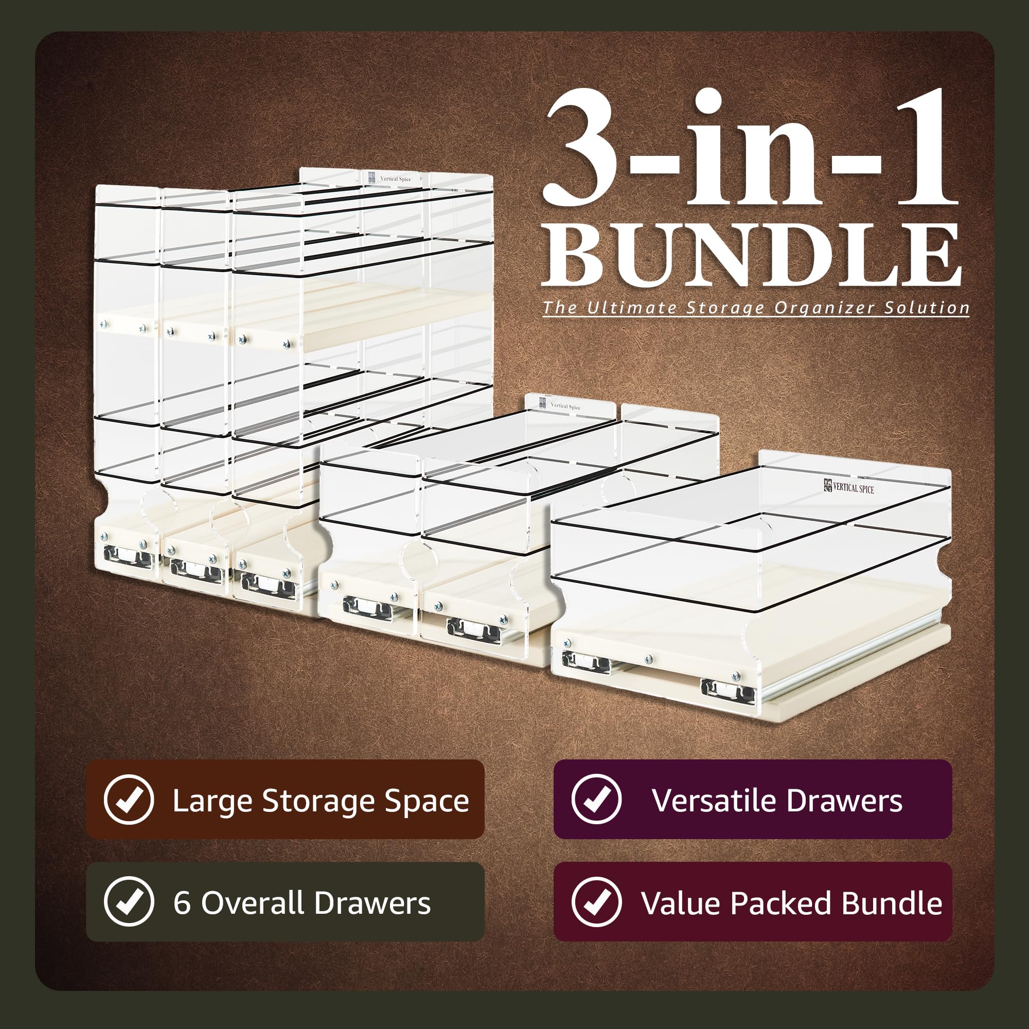 3-in-1 Sliding Spice Rack Organizer for Kitchen Cabinets - Vertical Pull Out Spice Storage with Adjustable Shelves - Made in USA - Perfect for Pantry Organization & Small Space Saving Solution