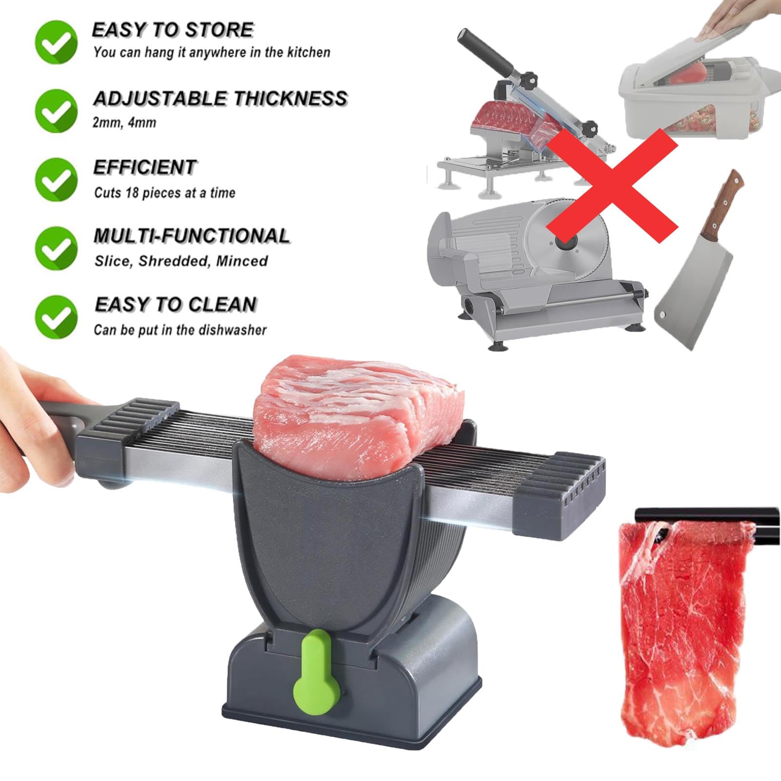 Premium Manual Meat Cleaver & Slicer - Adjustable 2-4mm Blade for Fresh Meat, Potatoes & Vegetables | Dishwasher Safe Home Kitchen Tool | Perfect for Meal Prep, BBQ & Home Cooking (1 Set)