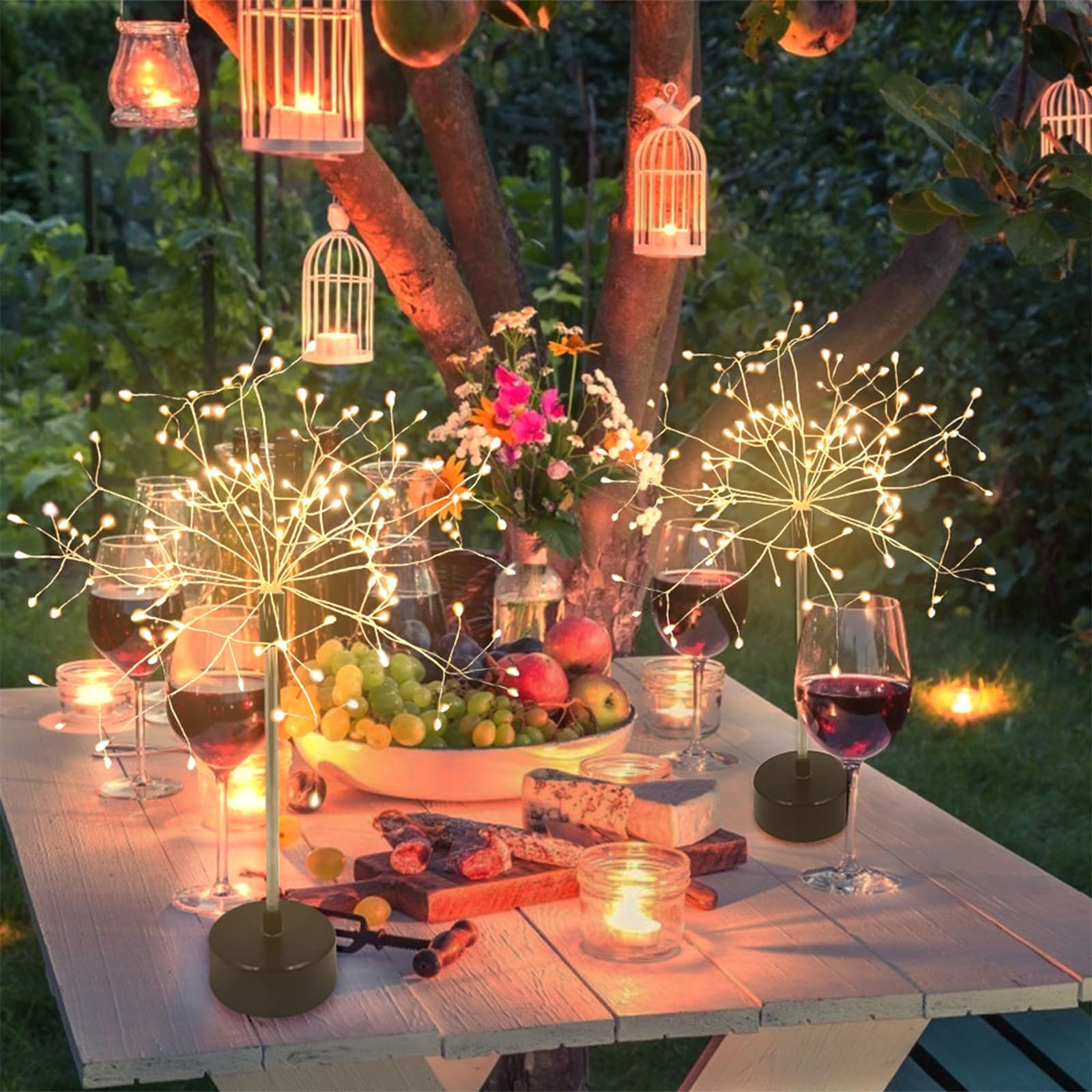 2 Pack Firework Centerpiece Lights - 120 LED Starburst Sphere Copper Star Lights with Remote Control, Battery Operated 8 Modes for Wedding, Party, Christmas Tree & Indoor Decor (Perfect for Home, Garden, Holiday Celebrations)