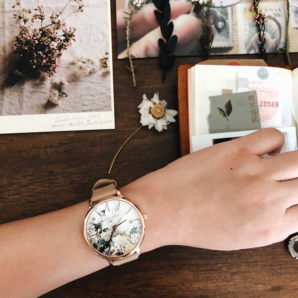 ARIES GOLD ENCHANT FLEUR Rose Gold Stainless Steel Women's Watch with Leather Strap - Model L 5035 RG GYFL - Perfect for Formal Events, Office Wear & Gift Giving