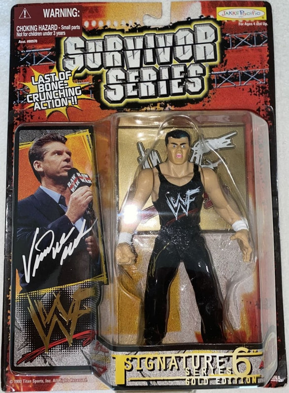 1999 WWF Jakks Pacific Signature Series 6 Gold Edition Vince McMahon Wrestling Action Figure - Collectible Toy for WWE Fans, Display & Play