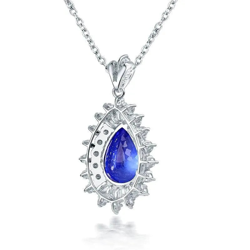 LOVERJEWELRY 18K White Gold Tanzanite Pendant for Women - Pear Cut 8x12mm Blue Tanzanite with Diamond Accents - Elegant Wedding Gift, Anniversary Jewelry & Special Occasion Necklace