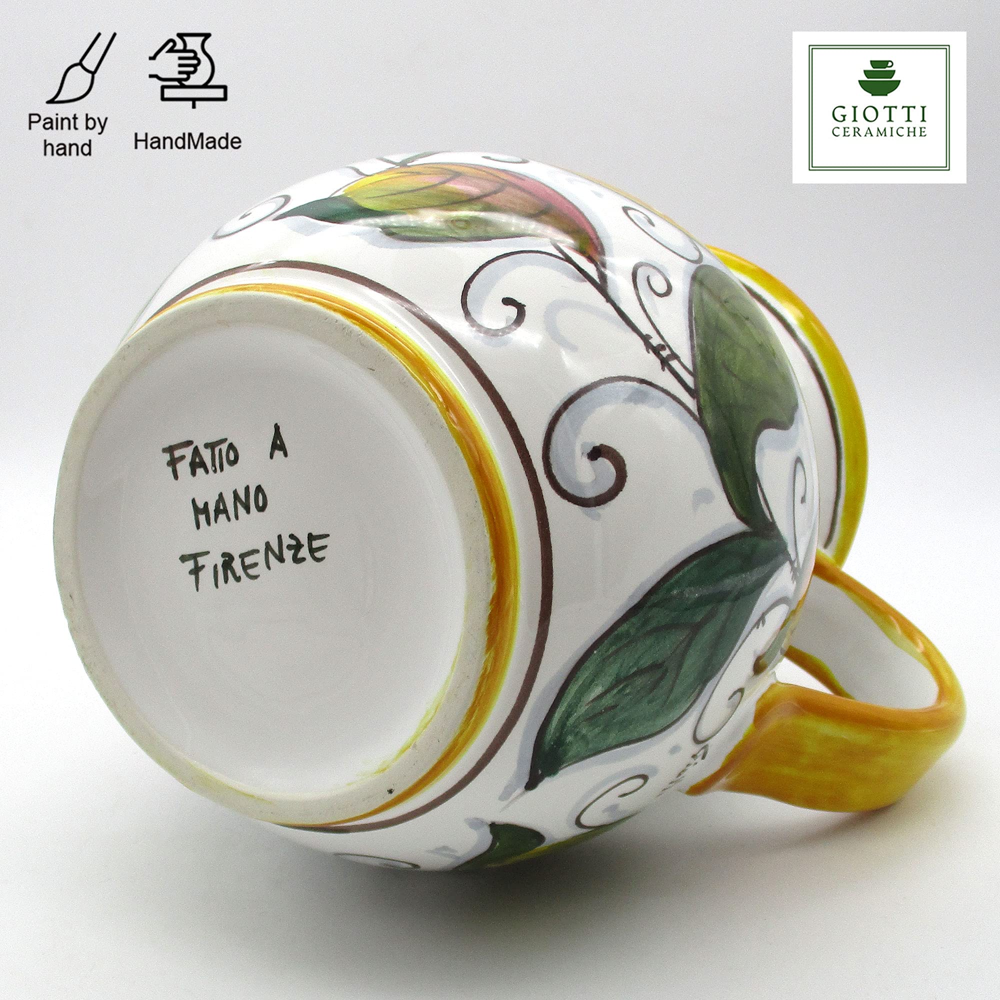 Italian Ceramic Pitcher with Mixed Fruits Design - 33 oz Hand-Painted Kitchen Carafe, Utensil Holder & Wine Dispenser - Tuscan Pottery Vase for Home Decor - Perfect for Dining Tables, Kitchen Countertops & Gift Giving