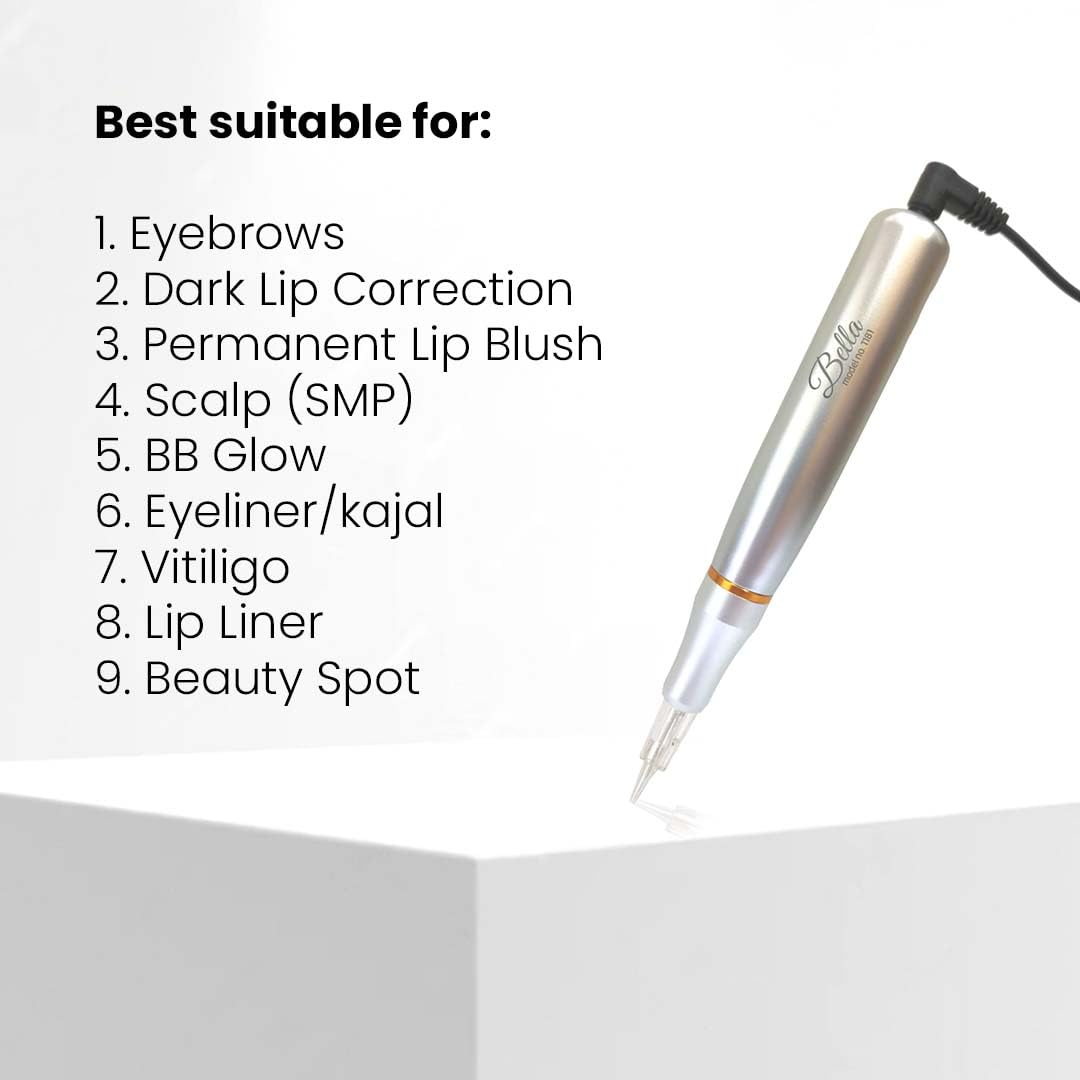 iBrow Bella 1181 Semi Permanent Makeup Machine for Eyebrows & Lips - Professional Micropigmentation & BB Glow Microneedling Pen (Silver) | Perfect for Tattoo Artists, Beauty Salons & Home Use