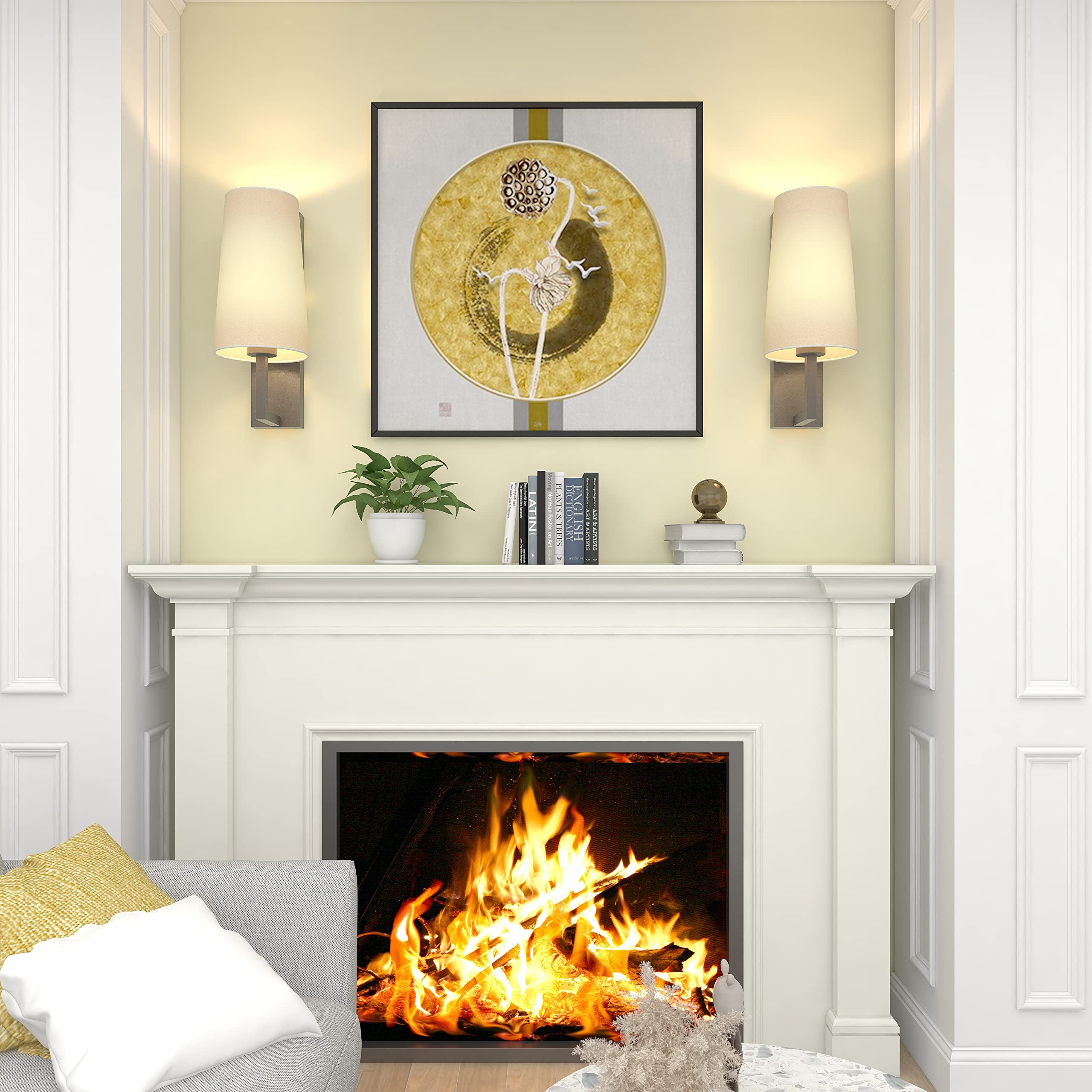 Battery Operated Wall Sconces with Fabric Shade - Wireless Indoor Wall Lights, No Wiring Required - Perfect for Bedroom, Living Room, Hallway & Dorm Decor (Fabric Shade Wall Lights)