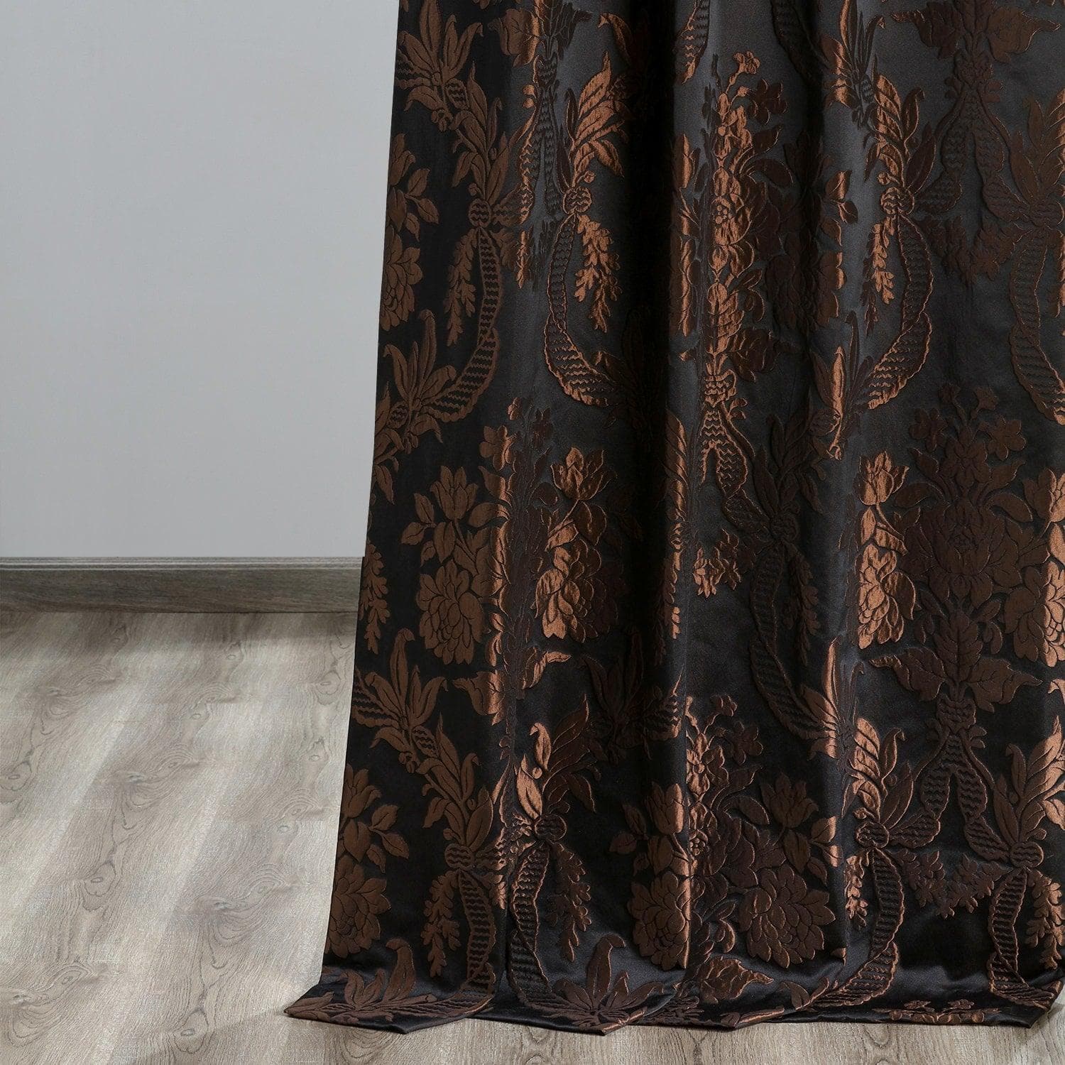 Magdelena Black & Copper Damask Faux Silk Jacquard Blackout Curtains for Bedroom & Living Room - Elegant Light Blocking Window Drapes for Home Decor