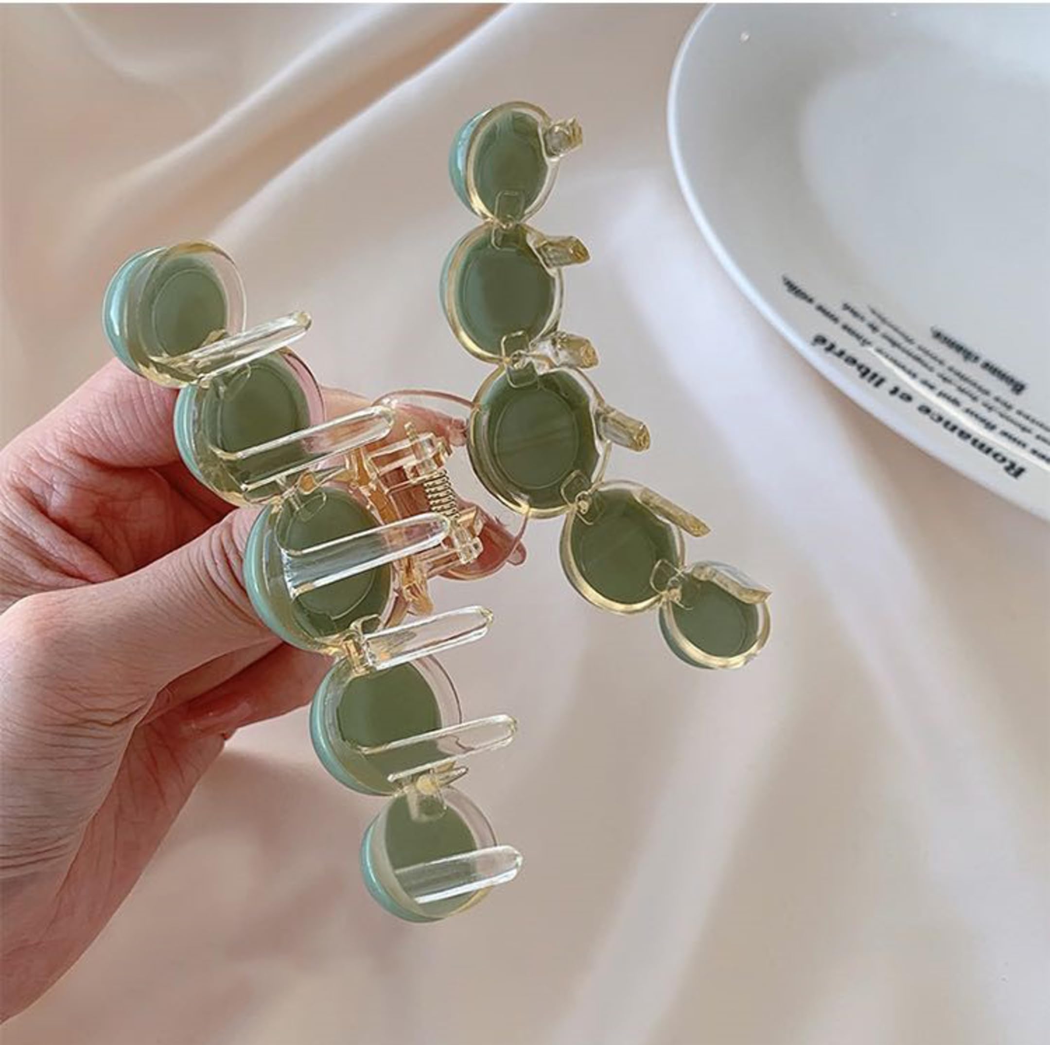 Korean Style Large Hair Claw Clip - RedChimes Thick Hair Clutcher with Green Pearl (2 Pack) | Fashion Hair Accessories for Women & Girls | Perfect for Updos, Ponytails & Everyday Styling