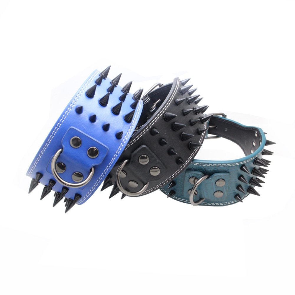 Cool Black Spiked Studded Leather Dog Collar - 3