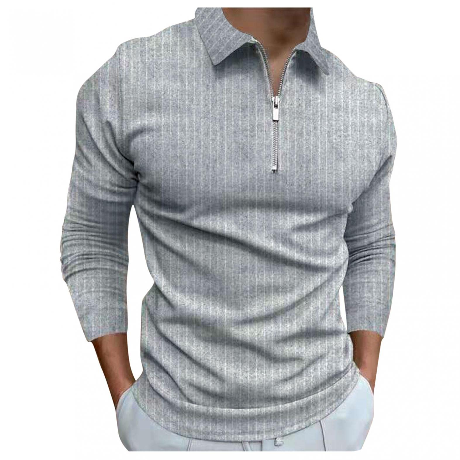 BEUU Men's Slim Fit Striped Short Sleeve Polo Shirt - Business Casual Zipper T-Shirt for Work | Summer & Fall Fashion | Office Wear & Smart Casual Outfits