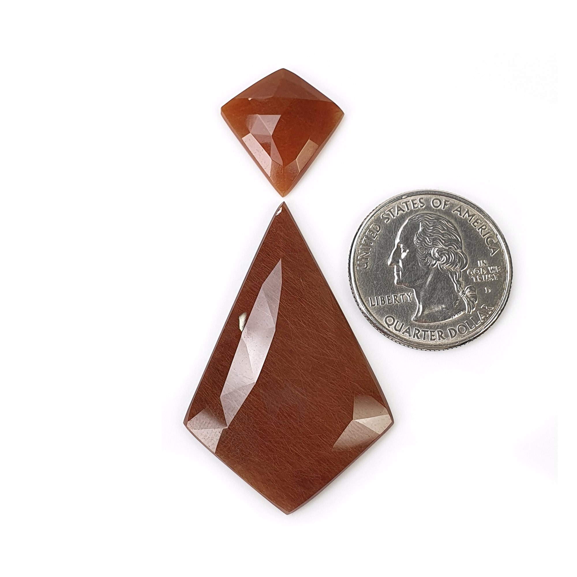 Natural Brown Rutile Quartz Gemstone - 40.25cts Rose Cut, Untreated & Unheated, Unique Uneven Shape (45x30mm & 20x19mm, 2 Pieces) with Video - Perfect for Jewelry Making, Crystal Healing & Collector's Display
