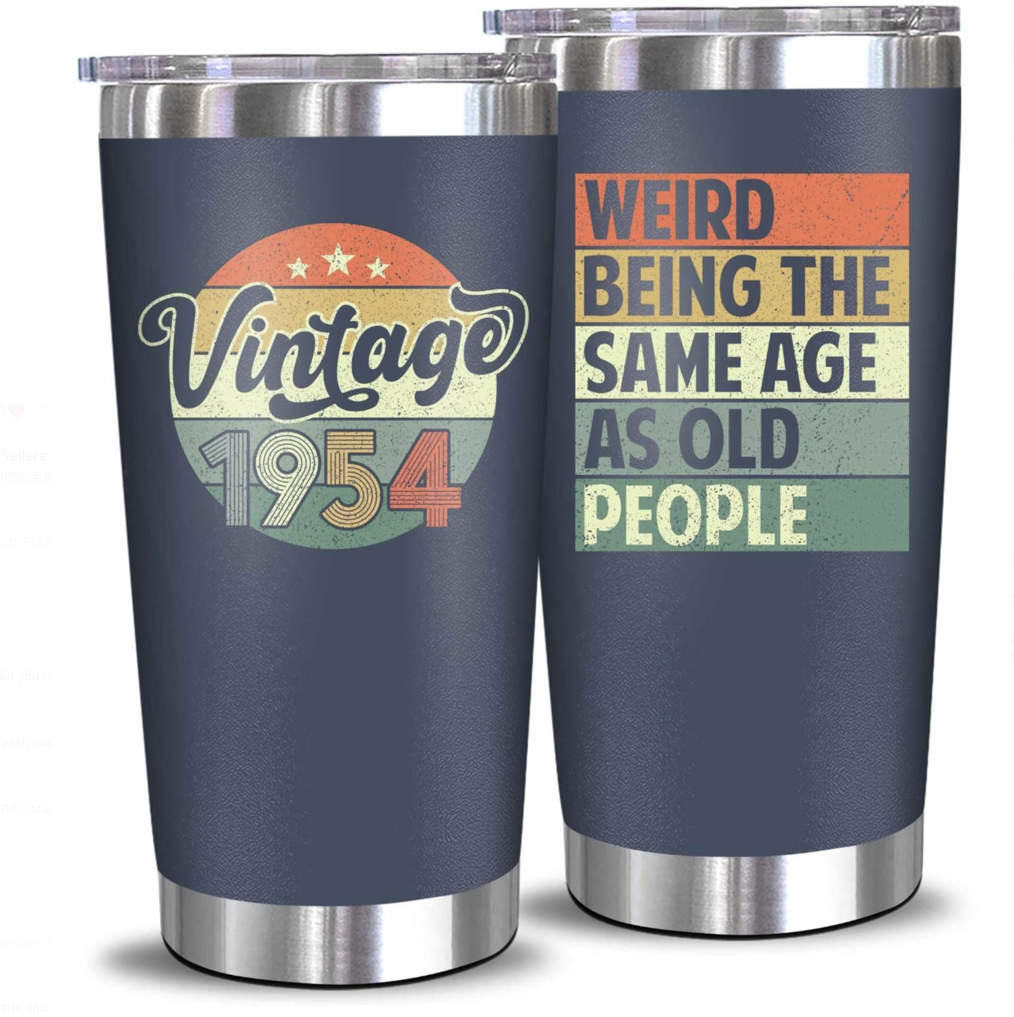 NewEleven 70th Birthday Gifts for Men & Women - 1954 Vintage 20oz Insulated Tumbler Cup - Personalized 70 Year Old Birthday Present for Him & Her - Perfect for Coffee, Tea & Cold Drinks at Home, Office or Travel