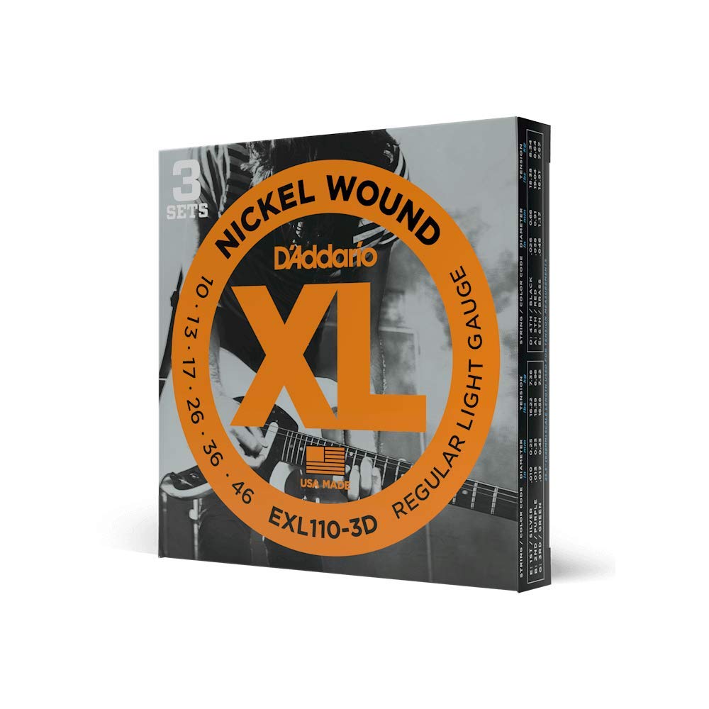 D'Addario EXL110-3D XL Nickel Wound Electric Guitar Strings - Regular Light Gauge (10-46) - 3 Pack Set for Rock, Blues & Studio Recording