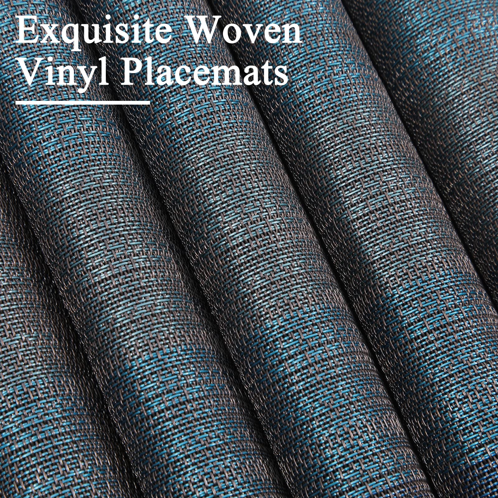 Premium Woven Vinyl Placemats Set of 6 - Heat Resistant & Washable Table Mats for Indoor/Outdoor Dining - Dark Blue - Perfect for Family Meals, Kids' Use, and Outdoor Entertaining