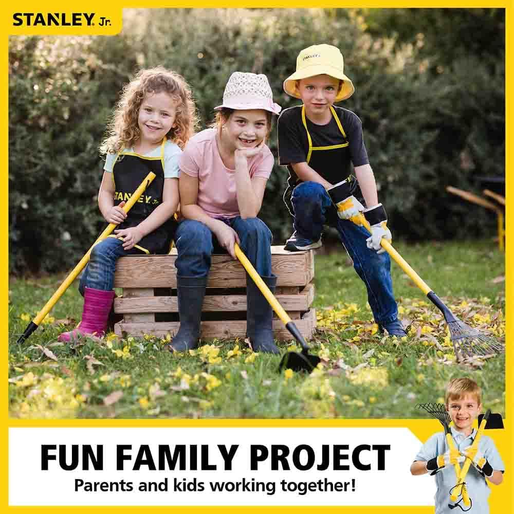 Stanley Jr. Garden Tool 3-Piece Set - Kids Garden Hoe, Leaf Rake & Shovel for Outdoor Gardening | Perfect for Children's Yard Work, Planting & Playtime Activities