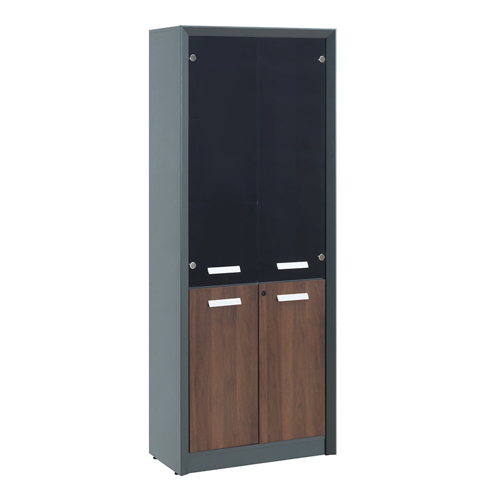Columbia Walnut/MB Dark Grey Acmi Cayman High Cabinet with Glass Door - 80cm x 42.3cm x 205.2cm - Modern Storage Solution for Living Room, Bedroom or Office