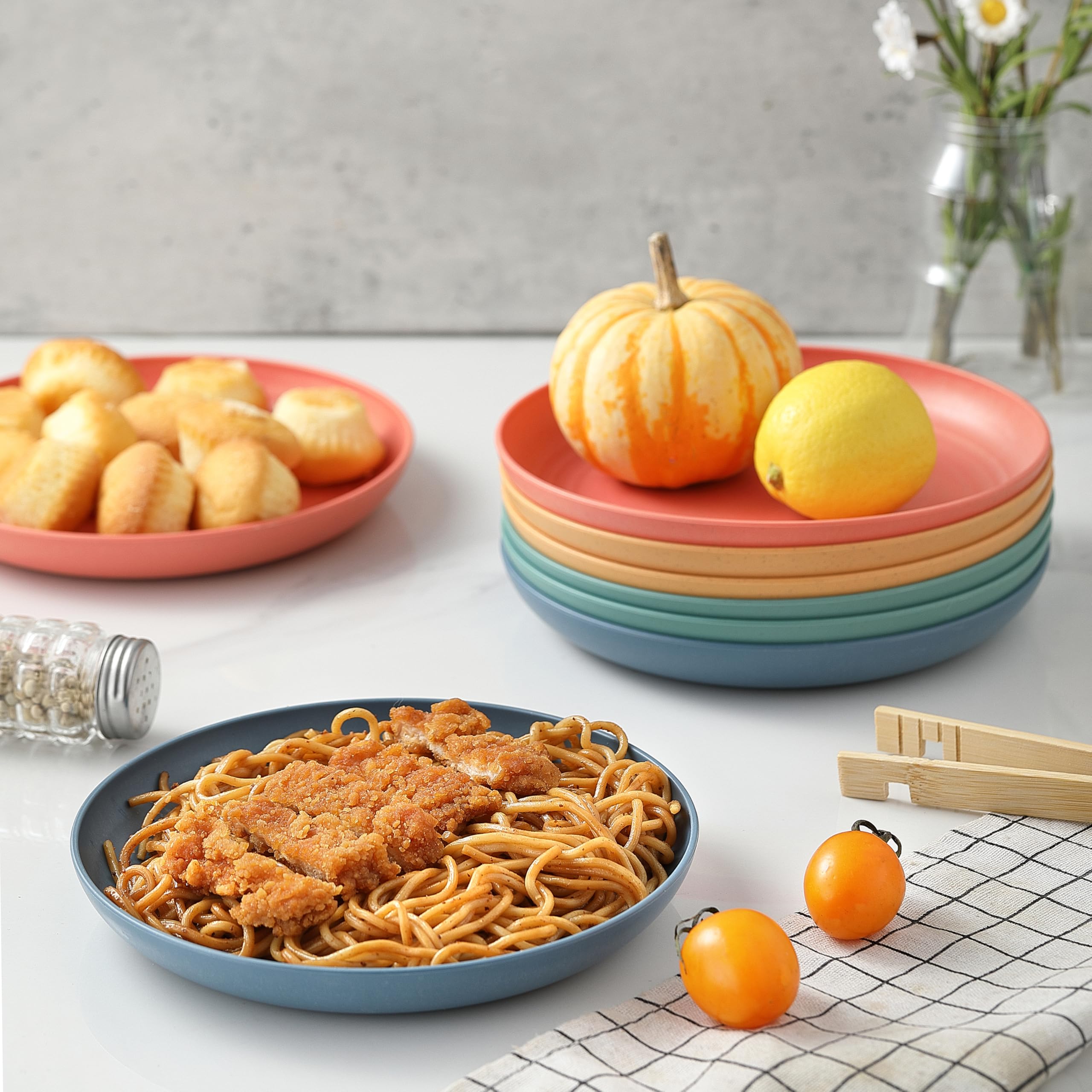 8-Piece Wheat Straw Dinner Plates Set - 7.7 Inch Unbreakable Melamine Plates, Eco-Friendly & Reusable, Dishwasher & Microwave Safe (4 Colors) - Perfect for Kitchen, Picnics, Camping & Outdoor Dining