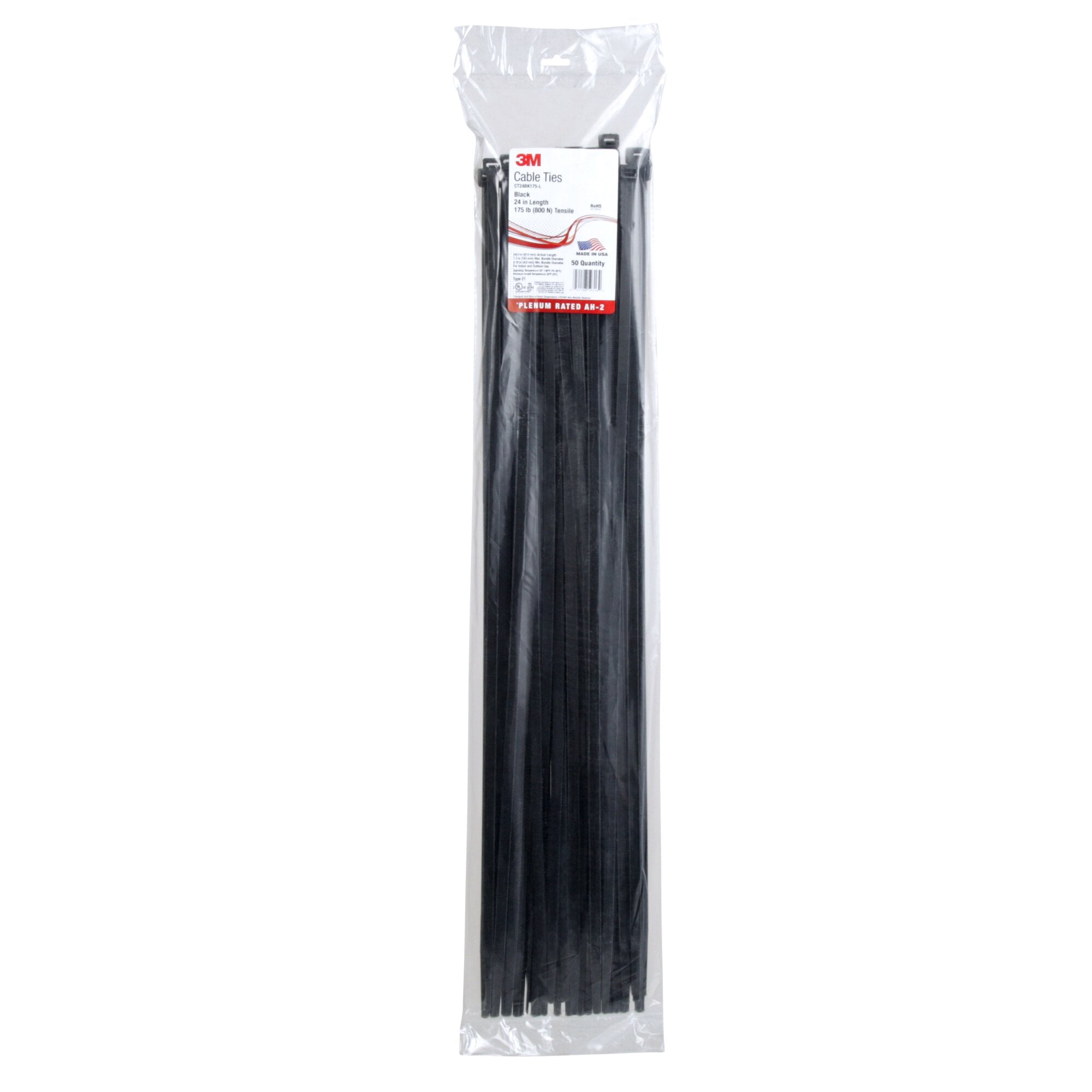 3M CT24BK175 Black Cable Ties 175-Pack - Heavy Duty Nylon Zip Ties for Organizing Wires, Cables, and Home Office Supplies