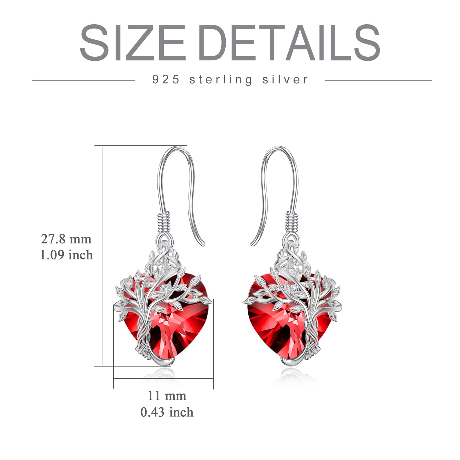 TOUPOP 925 Sterling Silver Tree of Life Dangle Earrings with Crystals - Elegant Drop Jewelry for Women, Perfect Birthday & Mother's Day Gift for Her | Ideal for Weddings, Anniversaries & Special Occasions