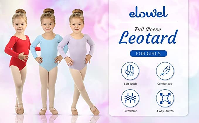 Girls Gymnastics Leotards - Long Sleeve Scoop Neck Dance Leotard for Ballet, Cheerleading & Performance | Comfortable & Stretchy for Training & Competition