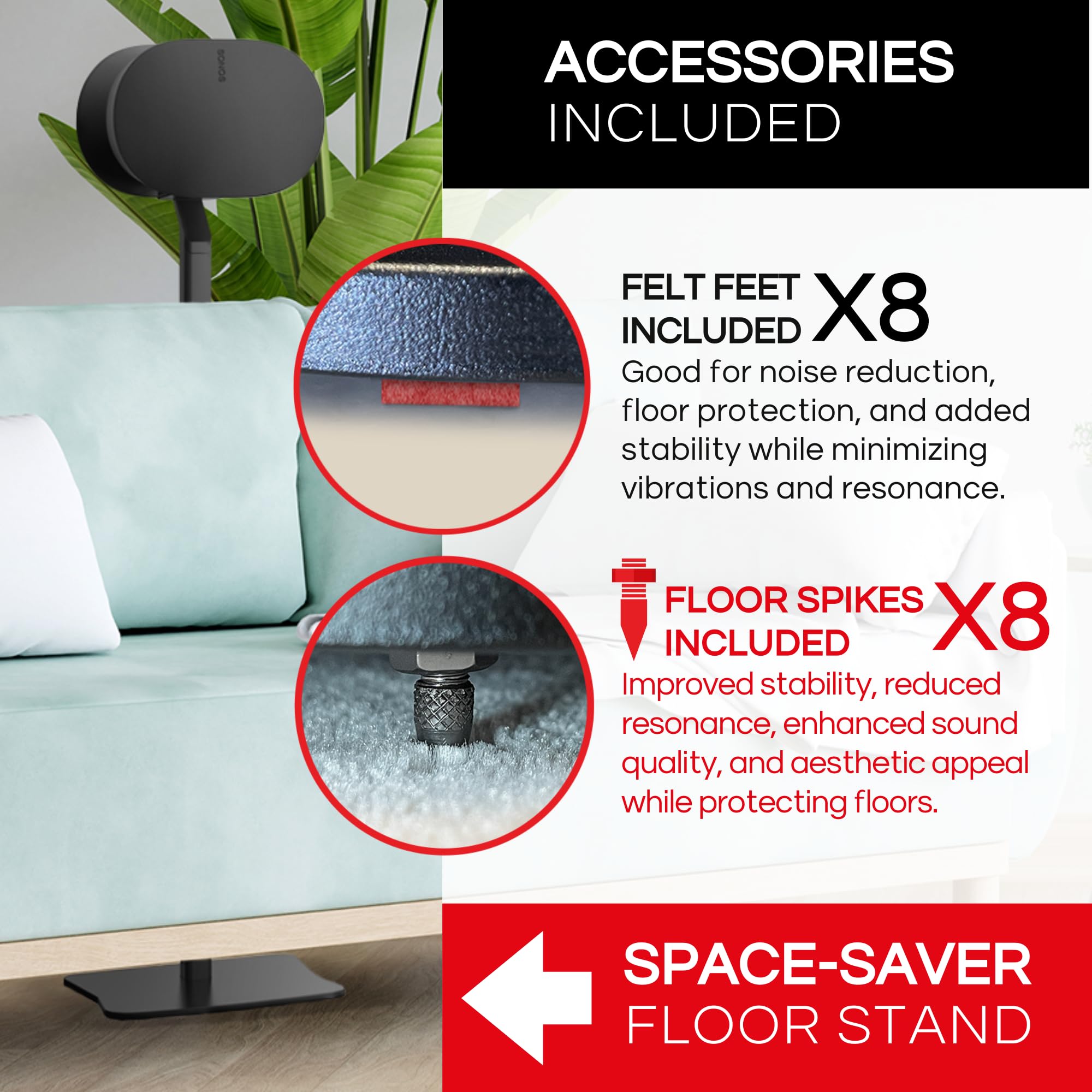 Premium Metal Sonos ERA 300 Floor Stand - Twin Pack (2pcs) Black - Cable Management & Accessories Included - UK Design - Perfect for Living Room & Home Theater Speaker Setup