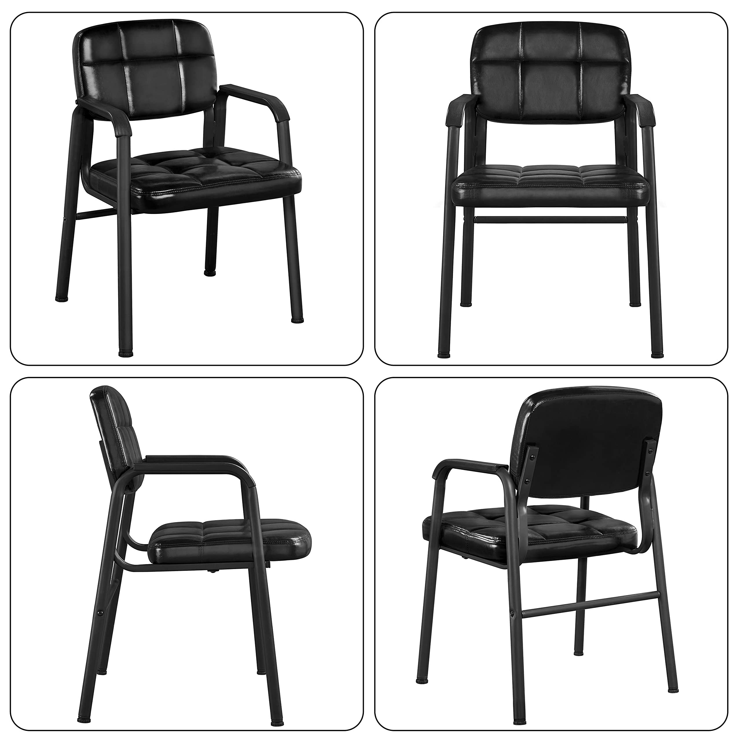 Yaheetech 4-Piece Black Leather Office Reception Chairs Set - Executive Guest Chairs with Ergonomic Design & Upholstered Lumbar Support for Waiting Room, Conference Room, or Home Office