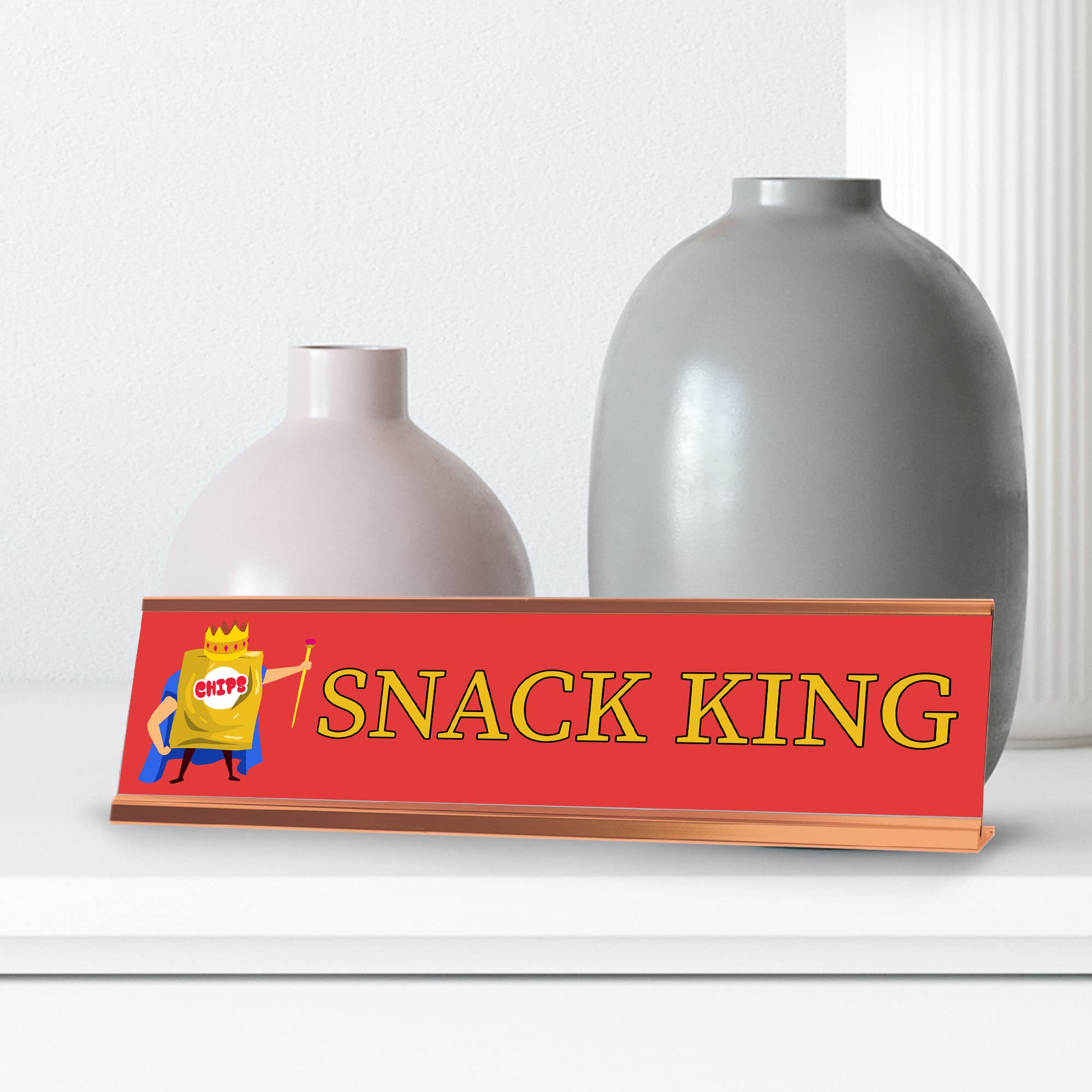Snack King Premium Gold Frame Desk Sign (2x8 Inch) - Perfect for Office Decor, Gift for Food Lovers & Snack Enthusiasts