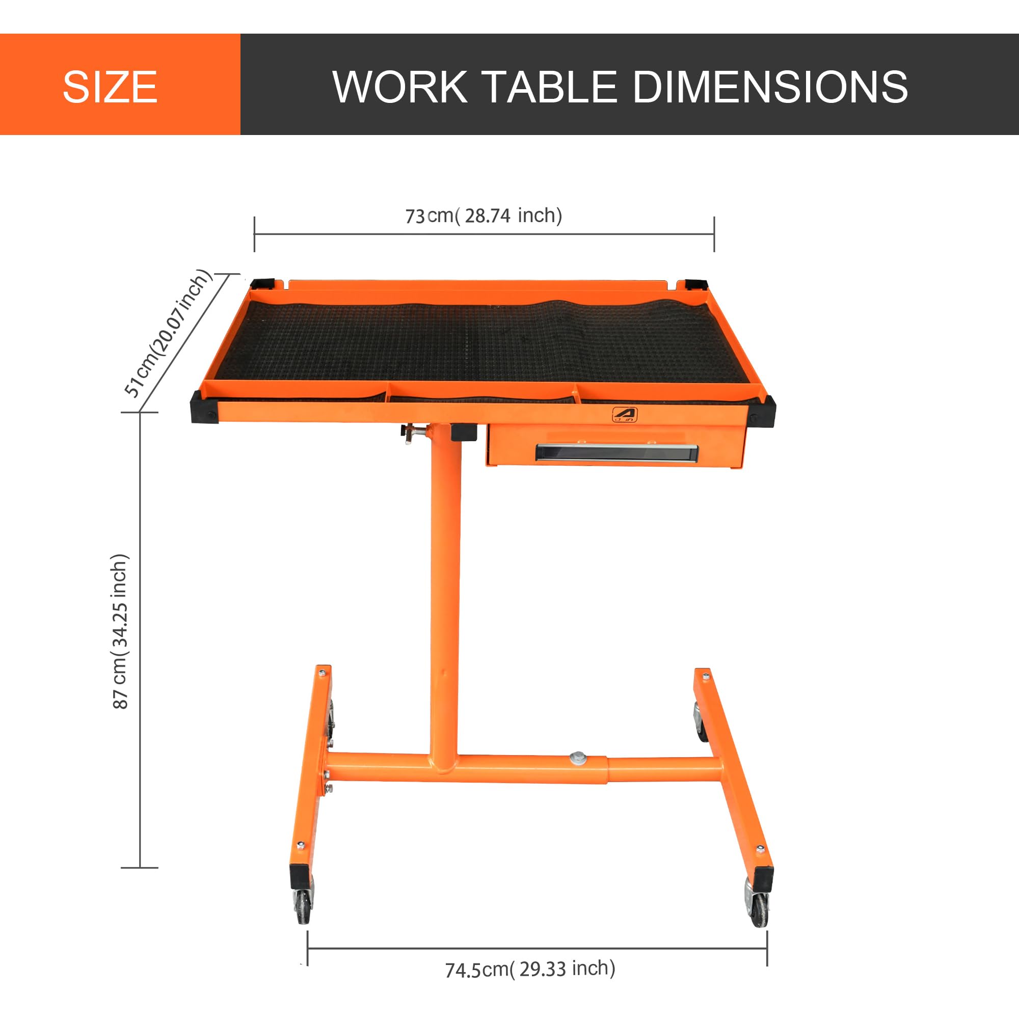 Eisen® ES8 Heavy Duty Adjustable Work Table with Drawers - Rolling Tool Tray with Wheels, 220lbs Capacity - Perfect for Garage, Workshop & DIY Projects