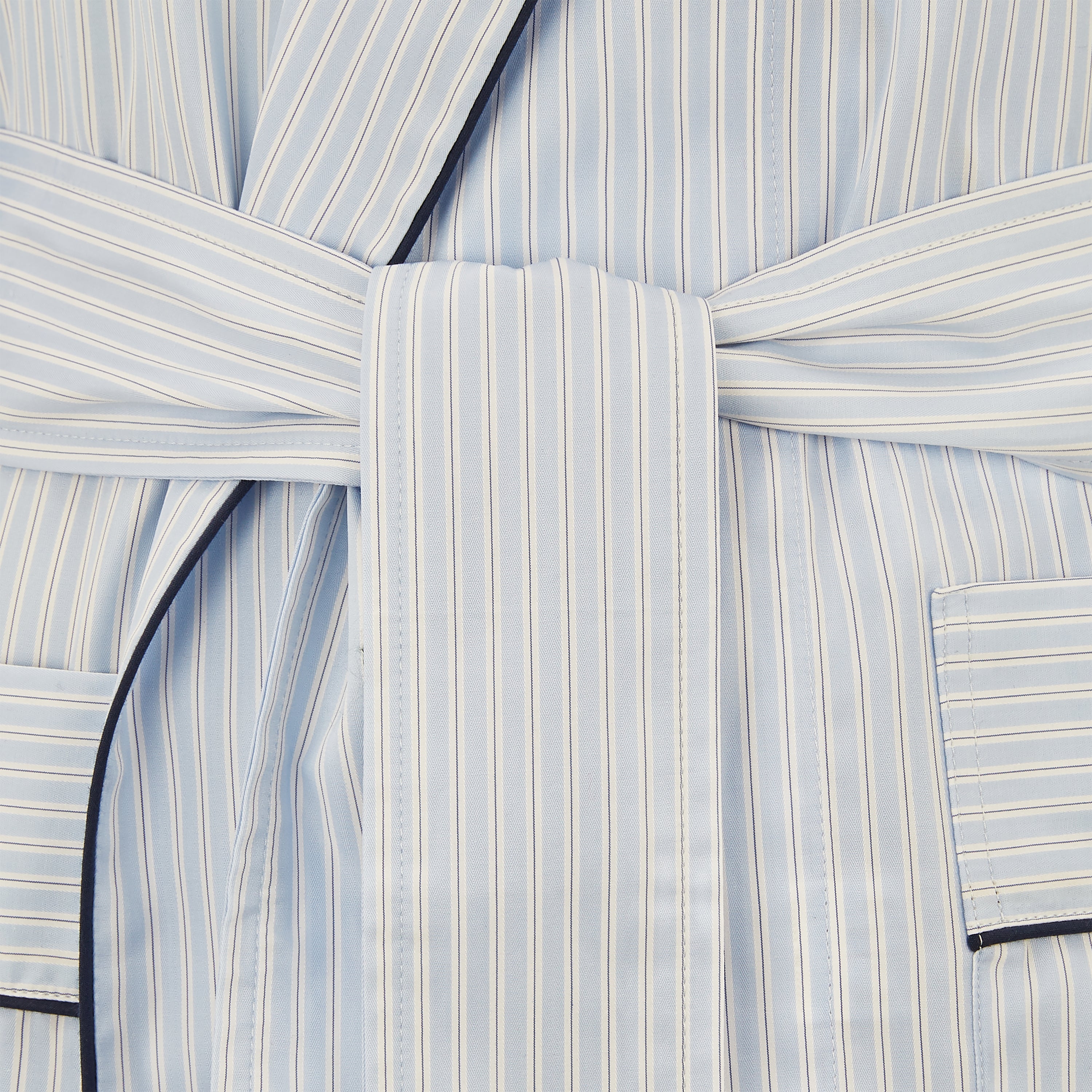 Blue and White Striped Poplin Robe for Women - Lightweight Summer Bathrobe with Pockets - Perfect for Spa, Beach, and Lounging at Home
