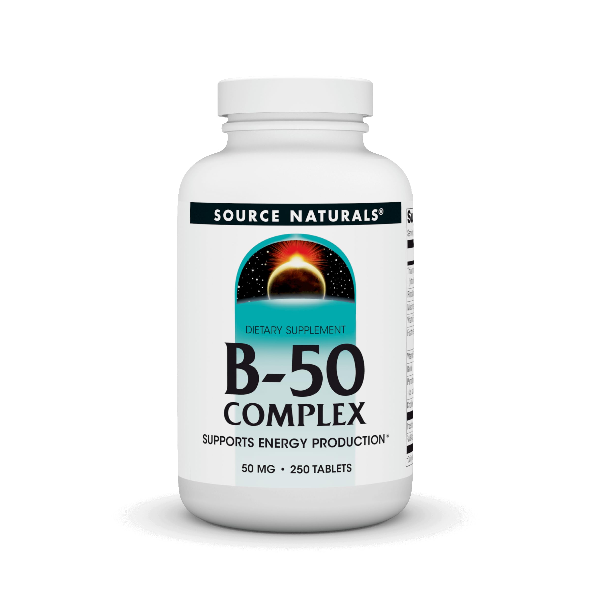 Source Naturals B-50 Complex 50mg - High Potency B Vitamin Supplement for Energy, Metabolism & Stress Support - 250 Vegetarian Tablets - Boost Focus & Vitality for Workouts, Office & Daily Activities
