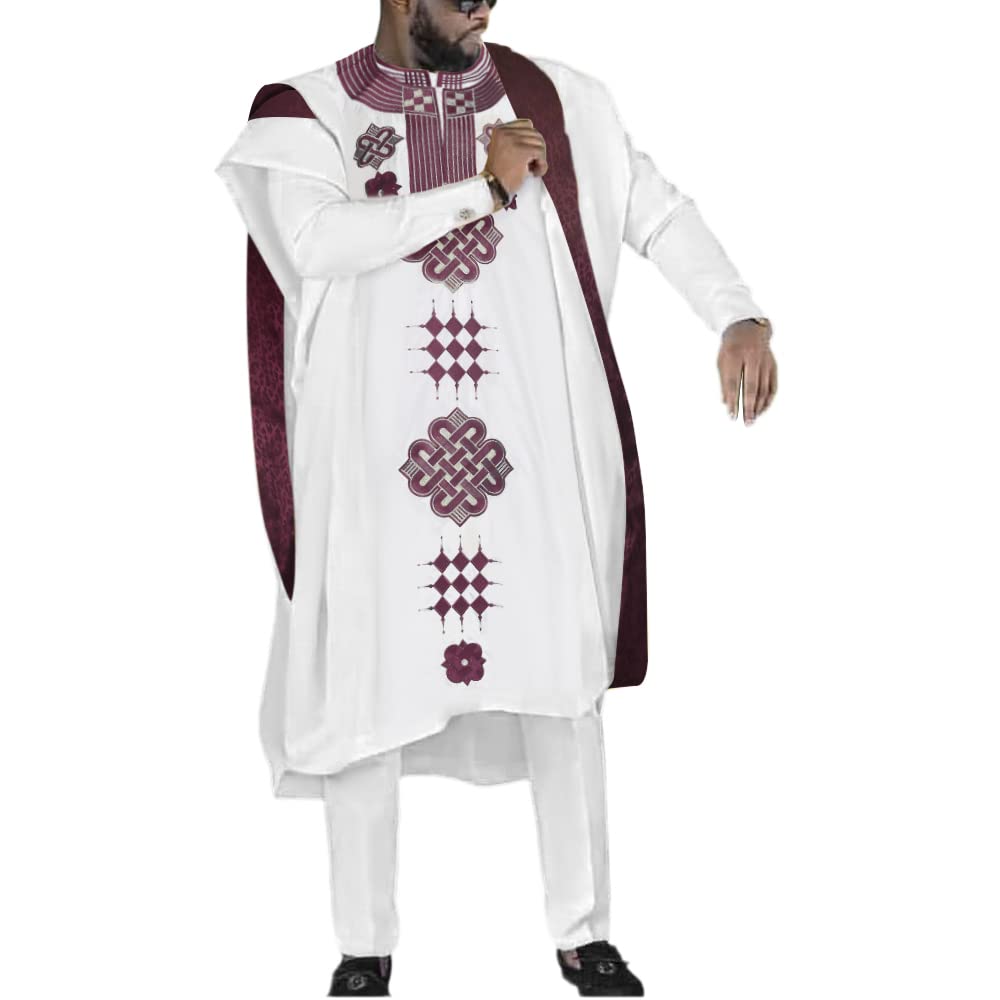 Premium African Men's Agbada Outfit - 3-Piece Embroidered Dashiki Shirt & Pants Set | HD Quality Traditional Nigerian Clothing for Weddings, Parties & Cultural Events