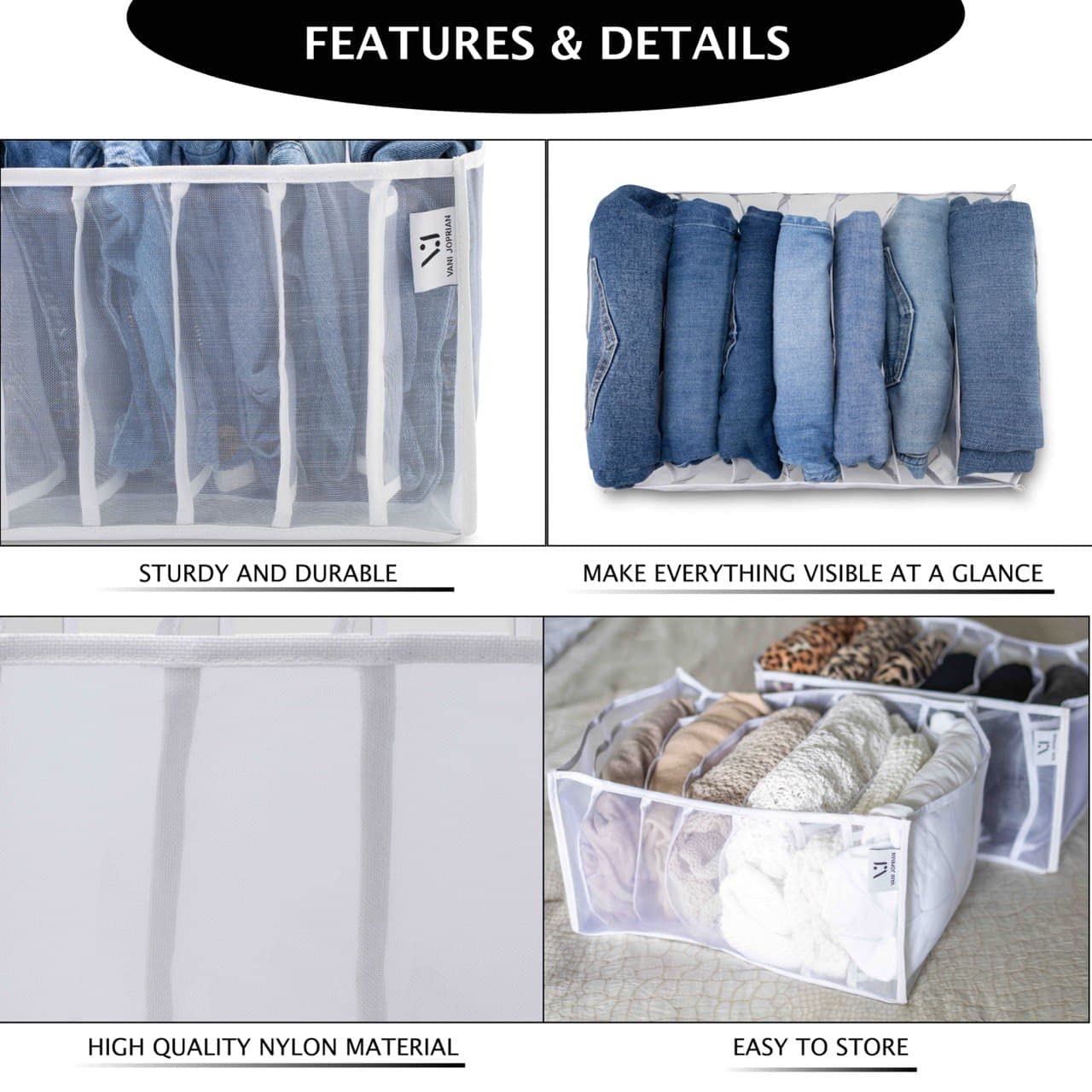 Washable & Foldable Mesh Wardrobe Organizer for Clothes - 2 Pack XL Breathable Storage Bins for Jeans, Sweaters & More (White) | Perfect for Closet, Bedroom & Travel Organization