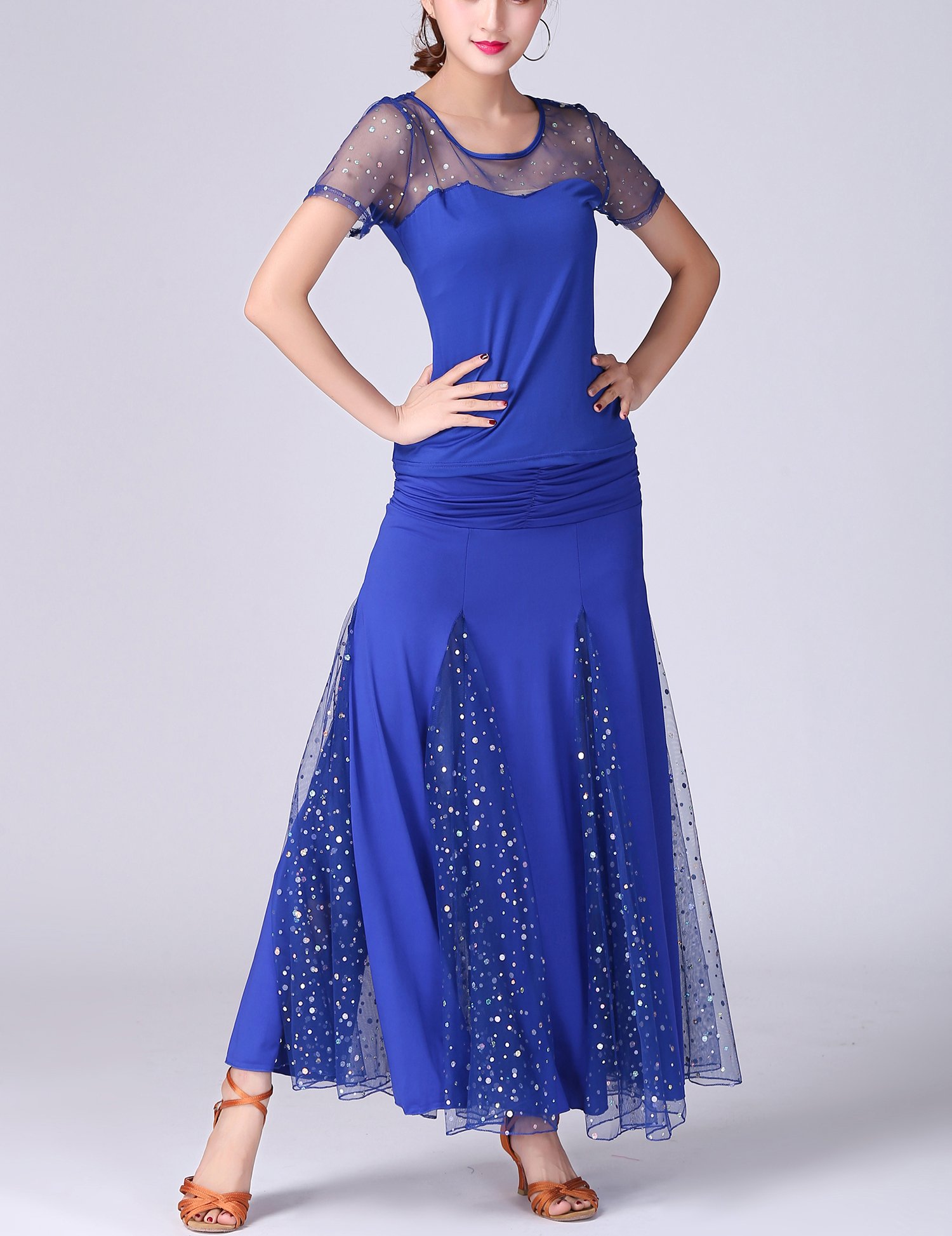 Whitewed 2-Piece Modern Ballroom Dance Dress Set - Professional Standard Dancewear for Women - Perfect for Competition, Performance & Practice (Elegant Gown & Top)